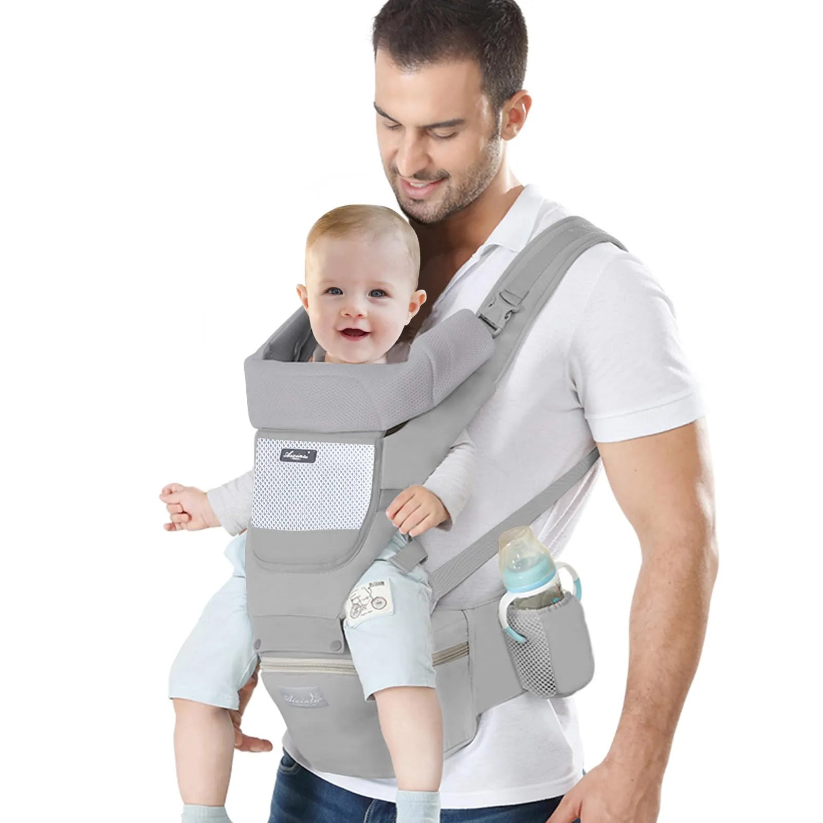 IULONEE Marsupio Neonati con Sedile Multifunzione Zaino Ergonomico per Marsupi Trasporto Anteriore e Posteriore Regolabile per Neonato da 3 Mesi a 3 Anni (3-20kg) Blu Scuro
