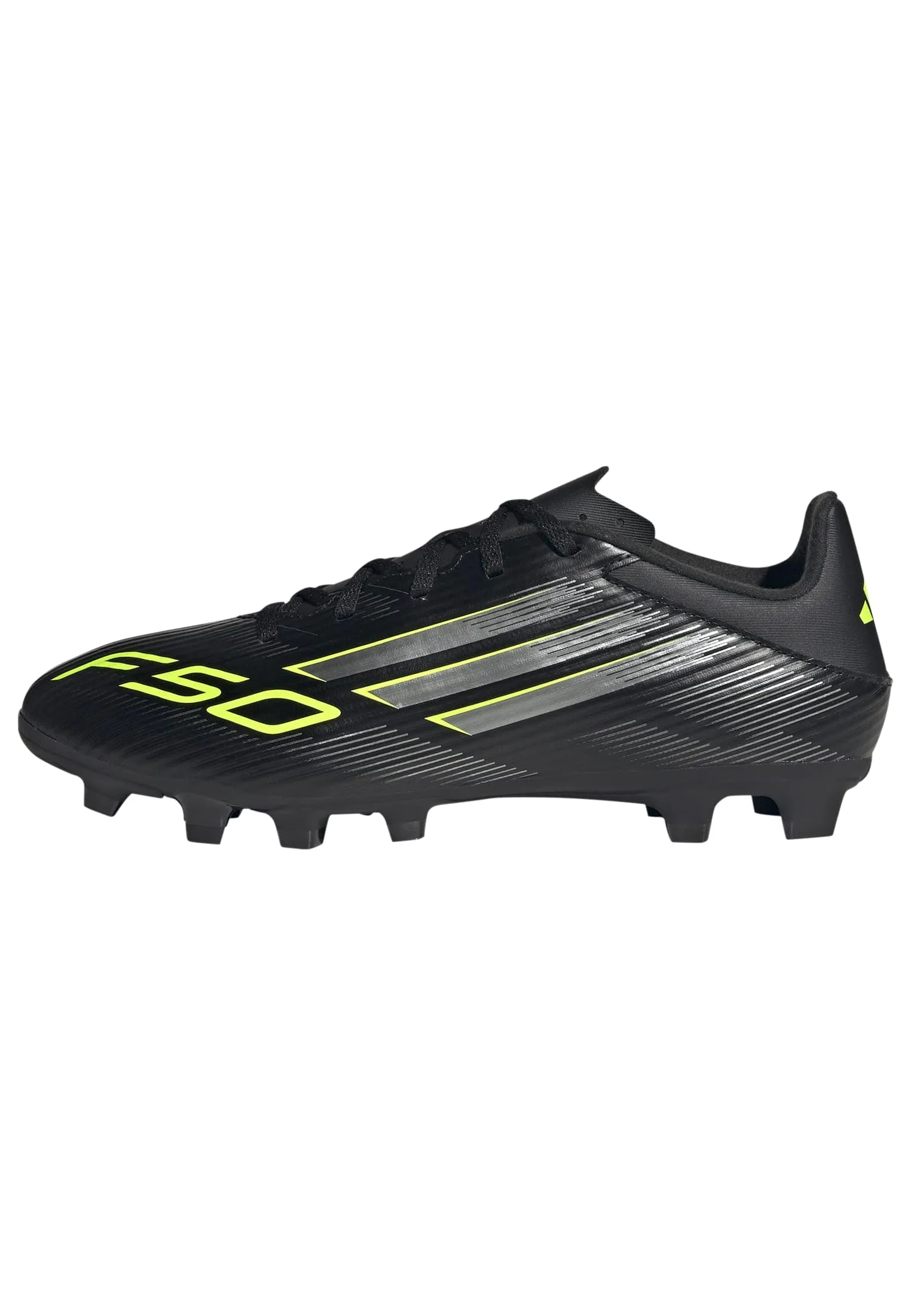 adidas F50 Club Firm Multi Ground Football Boots, Scarpe da Calcio Unisex-Adulto, Core Black/Iron Metallic/Lucid Lemon, 43 1/3 EU