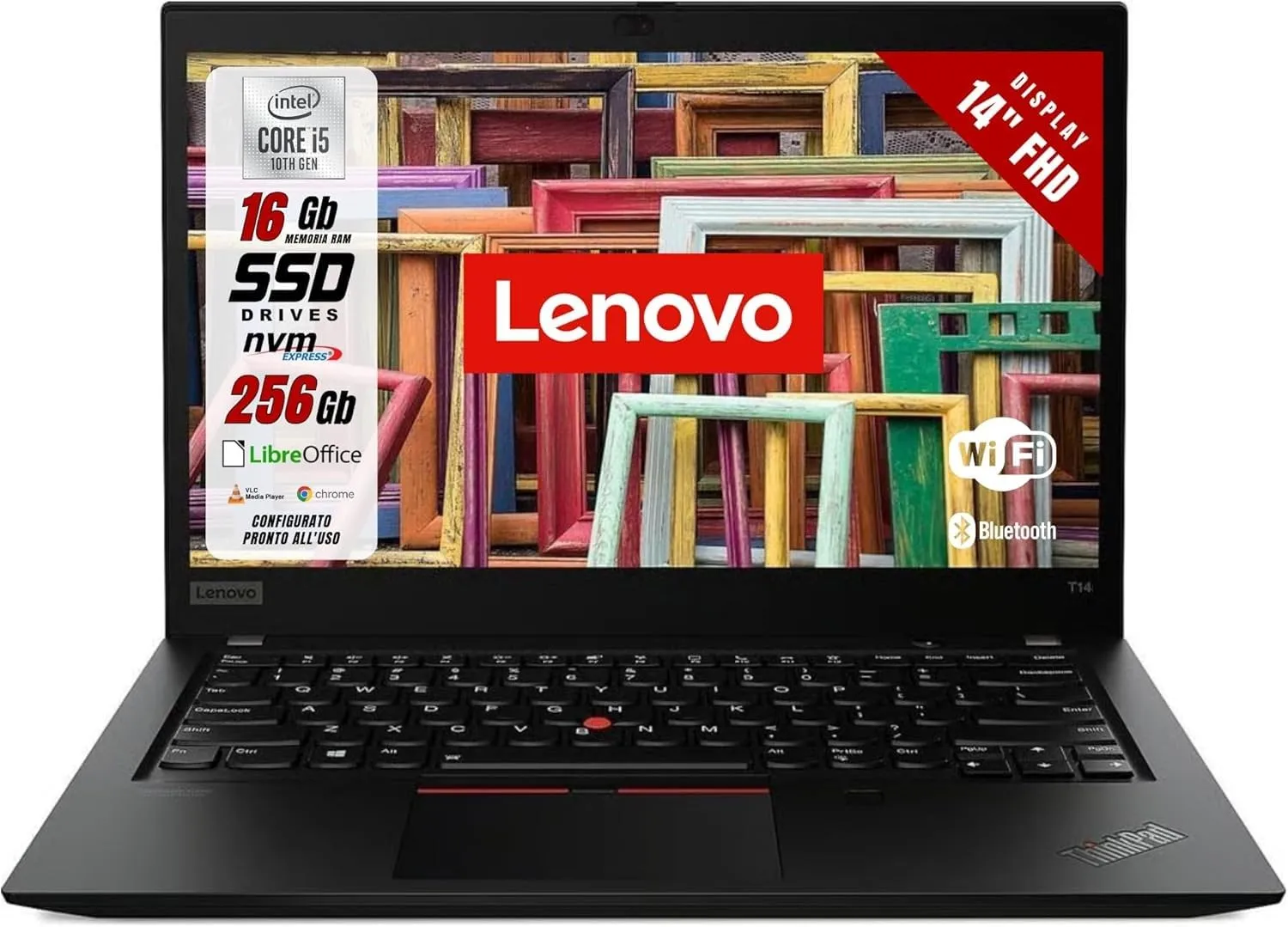 Lenovo Thinkpad T14 Gen 1 Business Laptop, 14" FHD Notebook Intel Core i5-10310U, 16 GB DDR4 RAM, SSD da 256 GB, Layaut tastiera Italiano, Windows 11 Pro (ricondizionato)