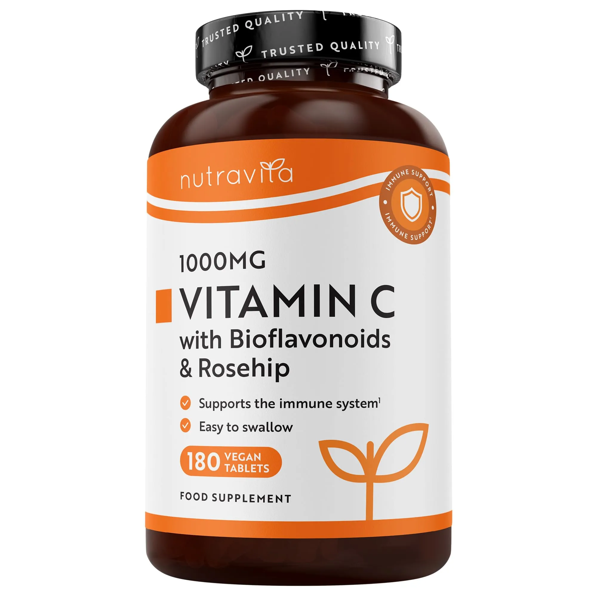 Vitamina C 1000mg - 180 Vitamina C Compresse per 6 Mesi - Vitamina C Pura con Rosa Canina e Flavonoidi - Integratore Vitamina C Acido Ascorbico - 100% Vegan - Senza Glutine e OGM - Nutravita