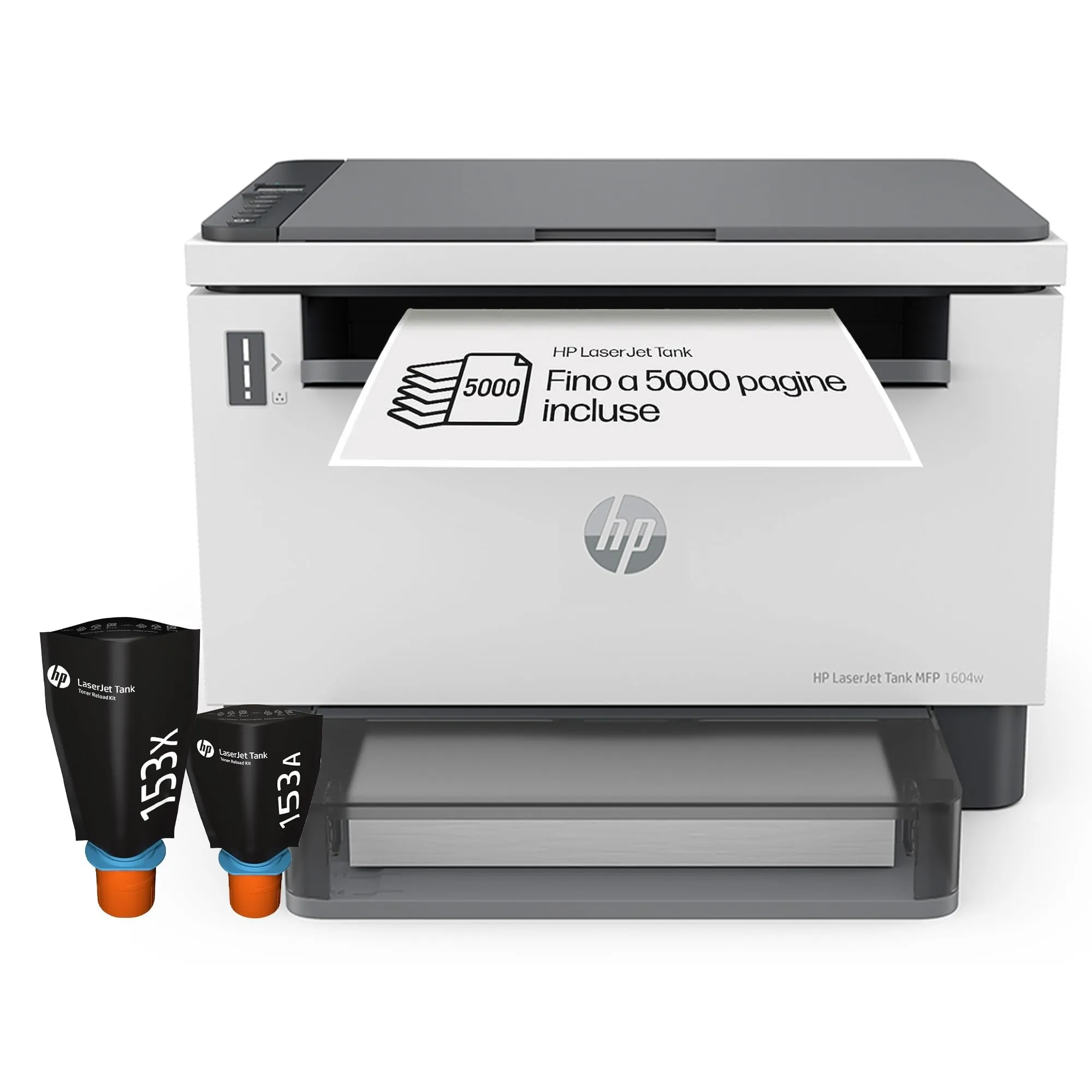 HP Laser Tank 1604w 381L0A, Stampante Monocromatica Multifunzione con Serbatoio Toner integrato a Ricarica Rapida, Stampa F/R Manuale, 22 ppm, Fino a 5000 Pagine, Scansione A4, Wi-Fi, USB, Bianca