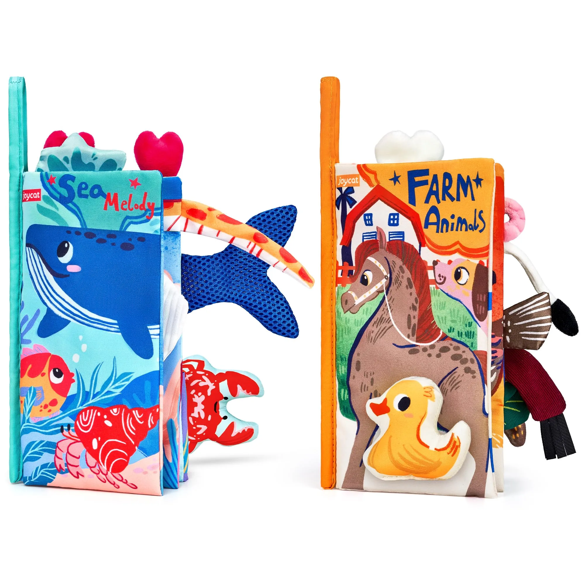 JoyCat Libri di Stoffa Neonati 0 3 6 Mesi, 2Pcs Morbidi Libro Sensoriale Neonati Libri Tattile, Regalo Bimbo Neonato Maschio Femmina, Giochi da Passeggino Tummy Time Libro Interattivo