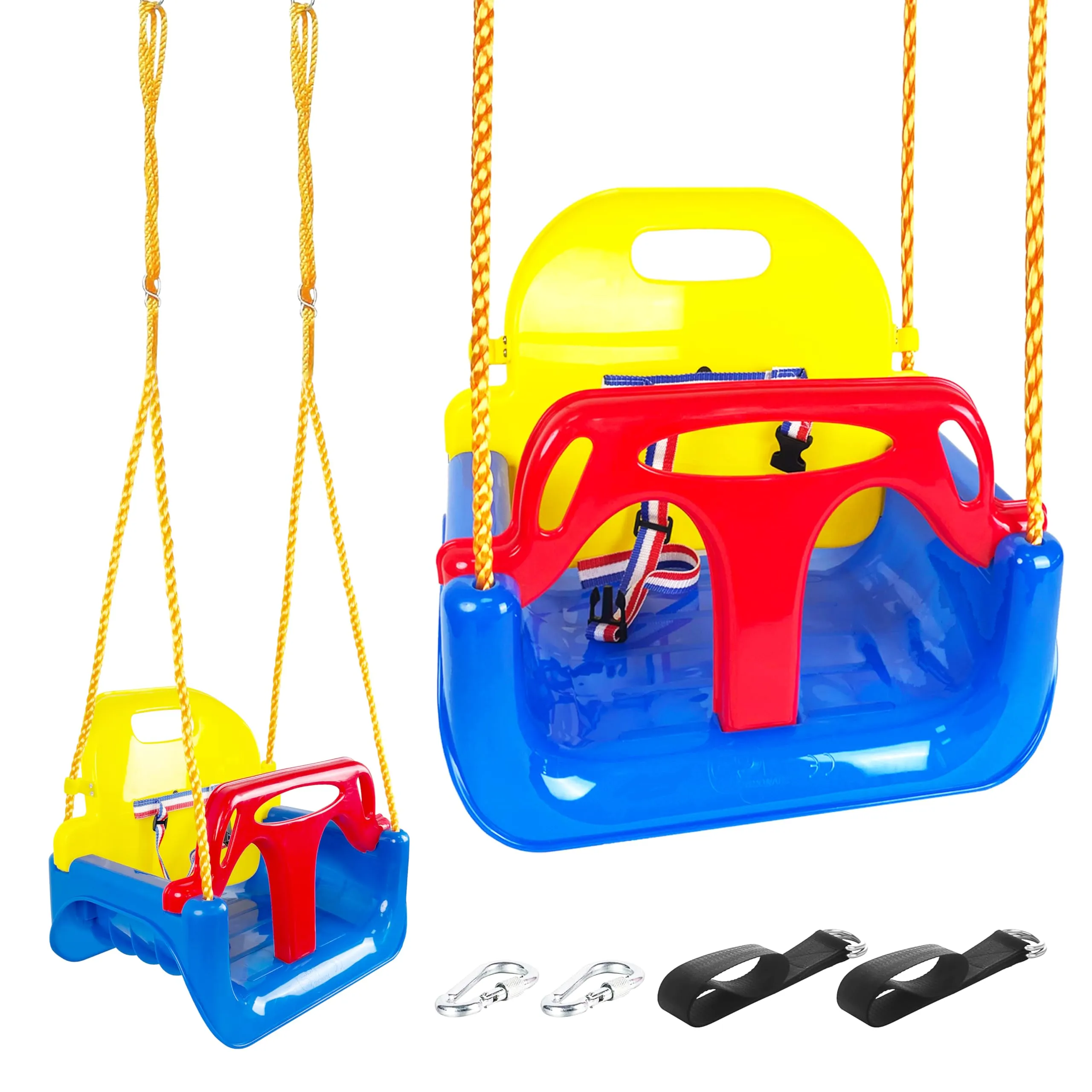 KINSPORY Altalena da Giardino 3 in 1 per Bambini, Altalena per bambini 3 in 1, Seggiolino Altalena Bambini Sedile in Plastica con Schienale e Cintura di Sicurezza per Esterno e Interno (Blu)