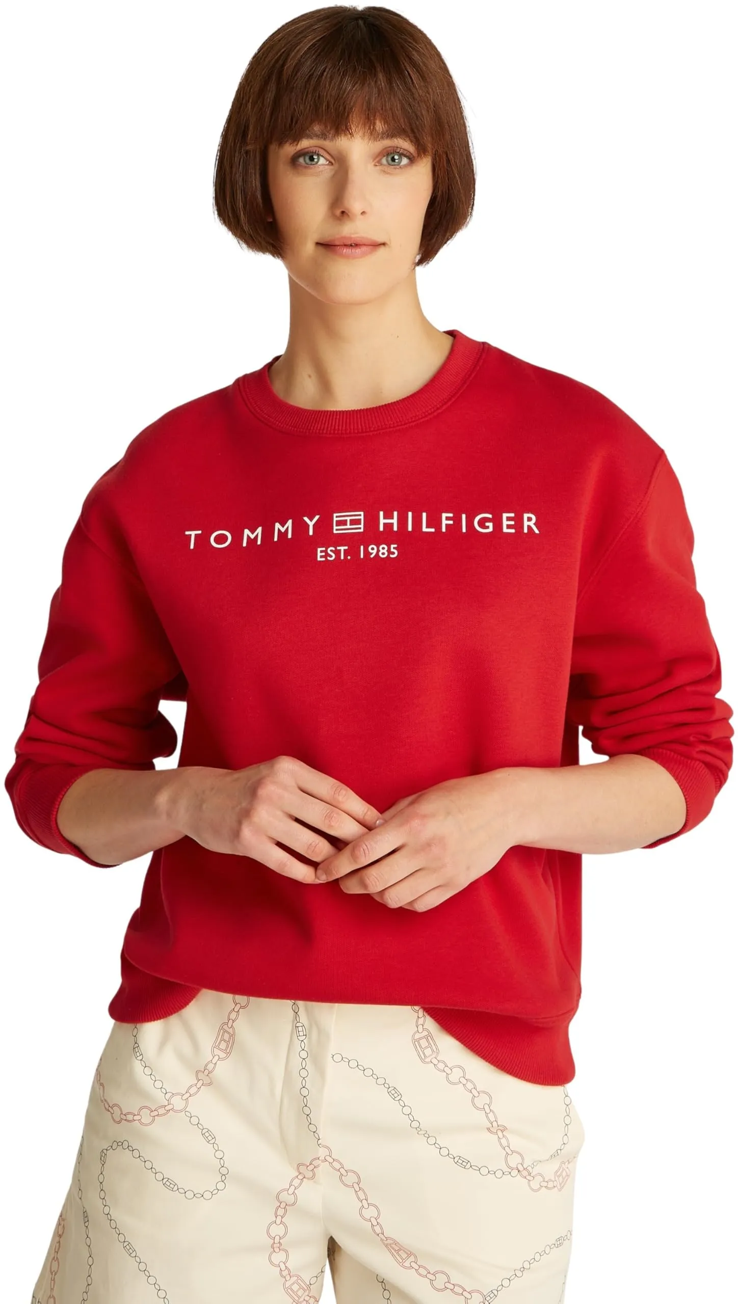 TOMMY HILFIGER Felpa Donna Senza Cappuccio, Rosso (Primary Red), S