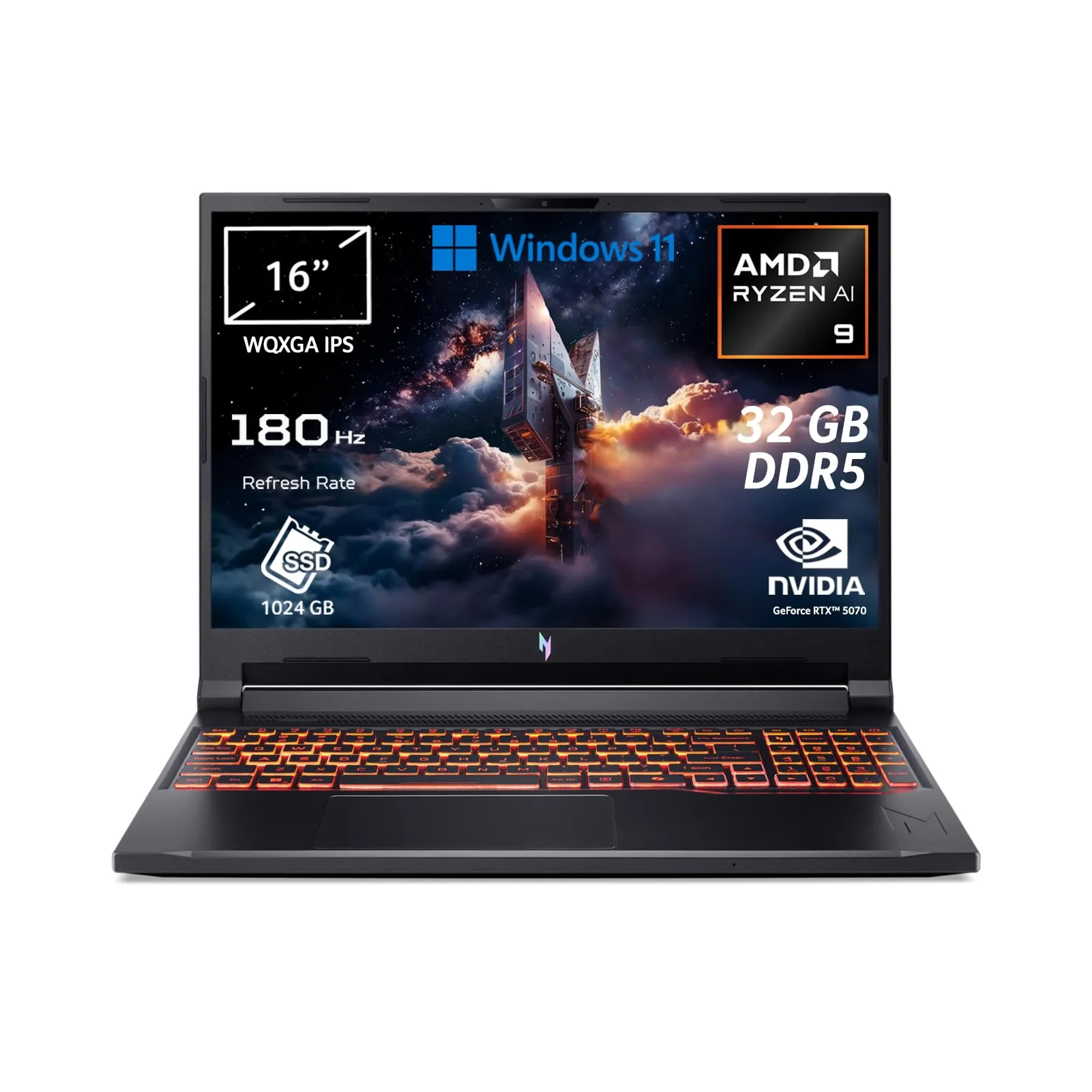 Acer Nitro V 16 AI PC Portatile IA | Notebook Gaming| NVIDIA GeForce RTX 5070 8 GB | Ryzen™ AI 9 365 | Ram 32 GB DDR5 | 1024 GB SSD | Display 16" WQXGA IPS 180 Hz | Copilot+ PC | Windows 11 | QWERTY