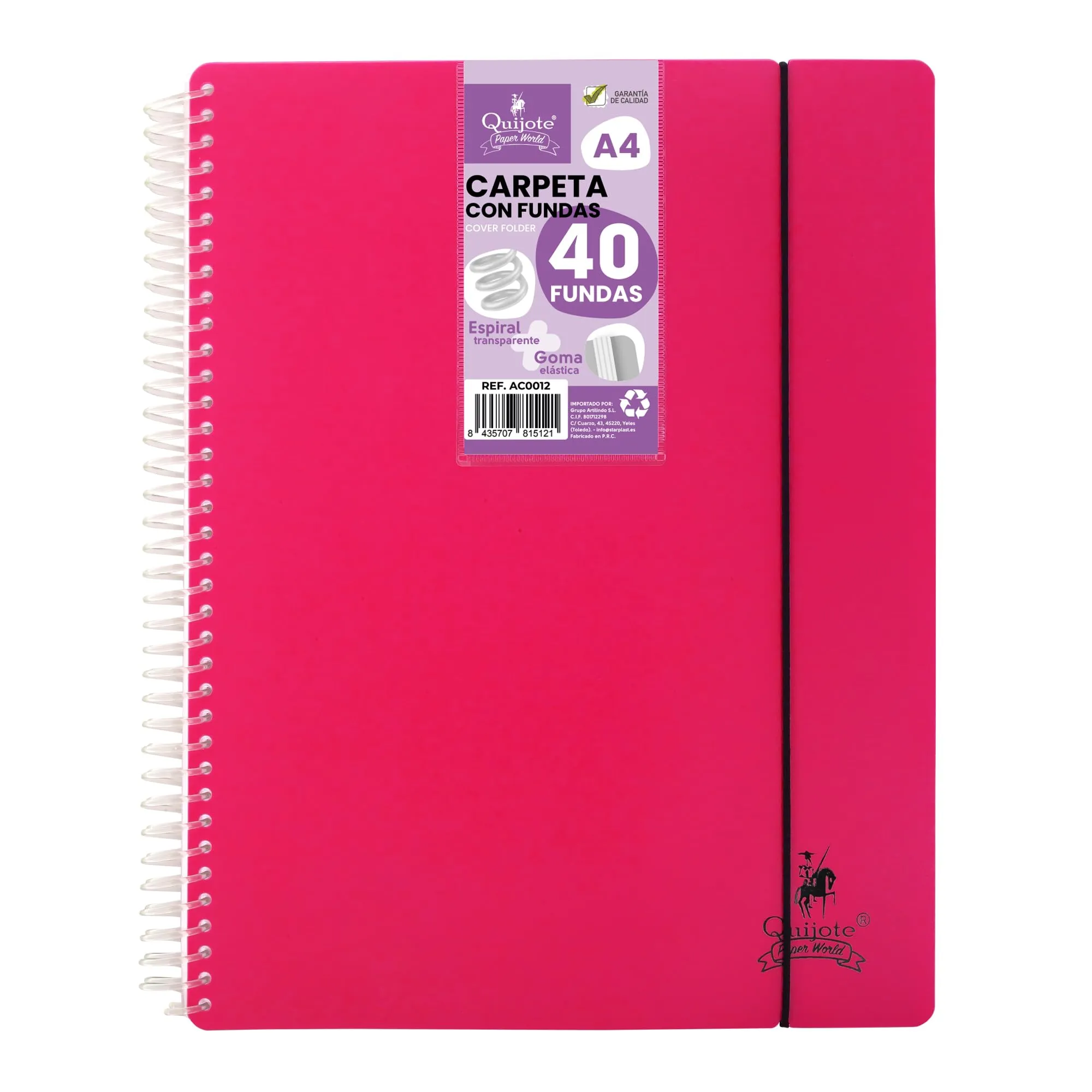 FLEXIBLE SPIRAL FOLDER STARPLAST - Organizzatori, con 40 coperture, trasparente liscio, A4, coperchio in plastica resistente. Usa ufficio, scuola, personale - Colore Rosa