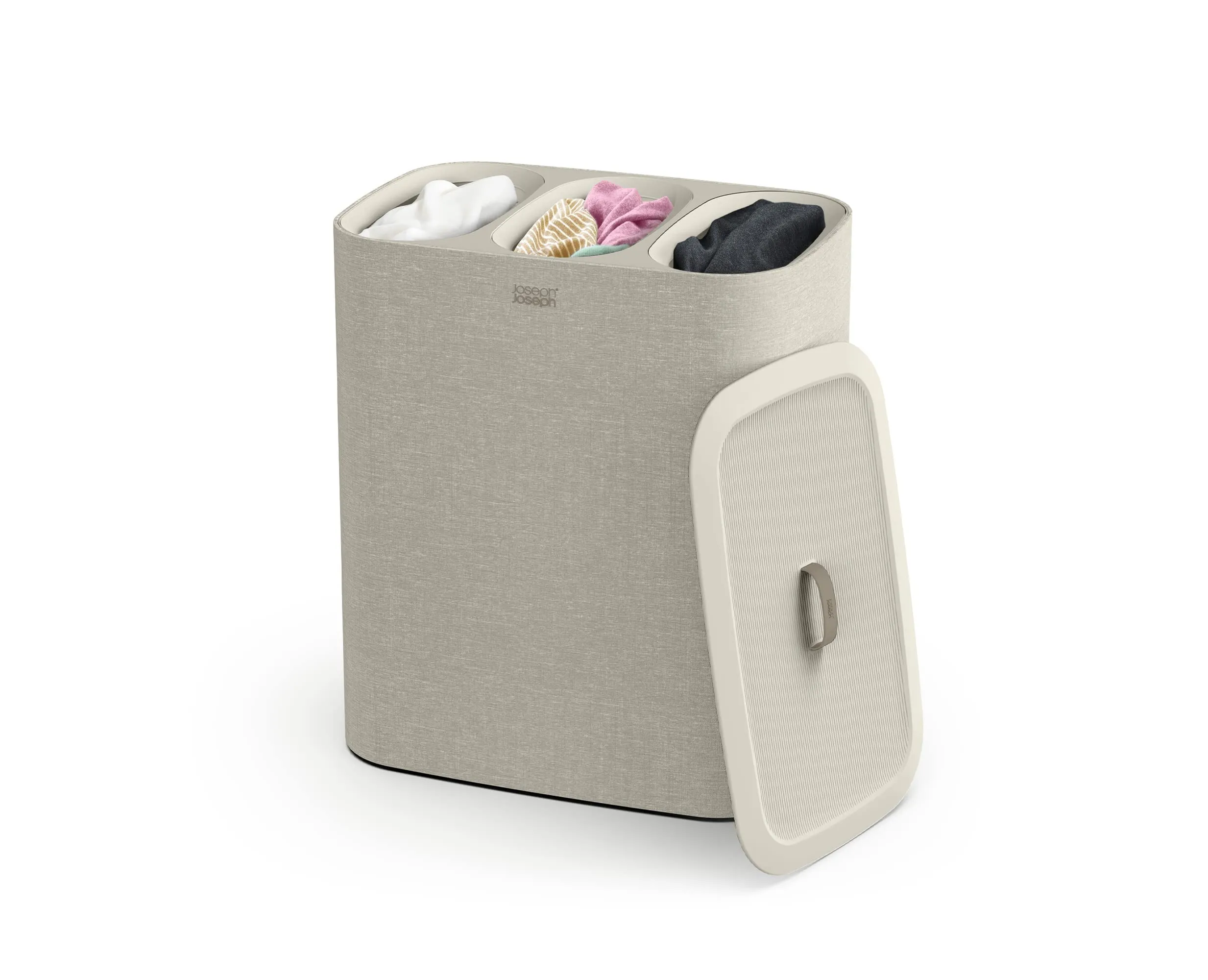 Joseph Joseph Tota - Cesto separatore porta biancheria bucato, 90 litri, con coperchio, 3 sacchi rimovibili con manici, Beige