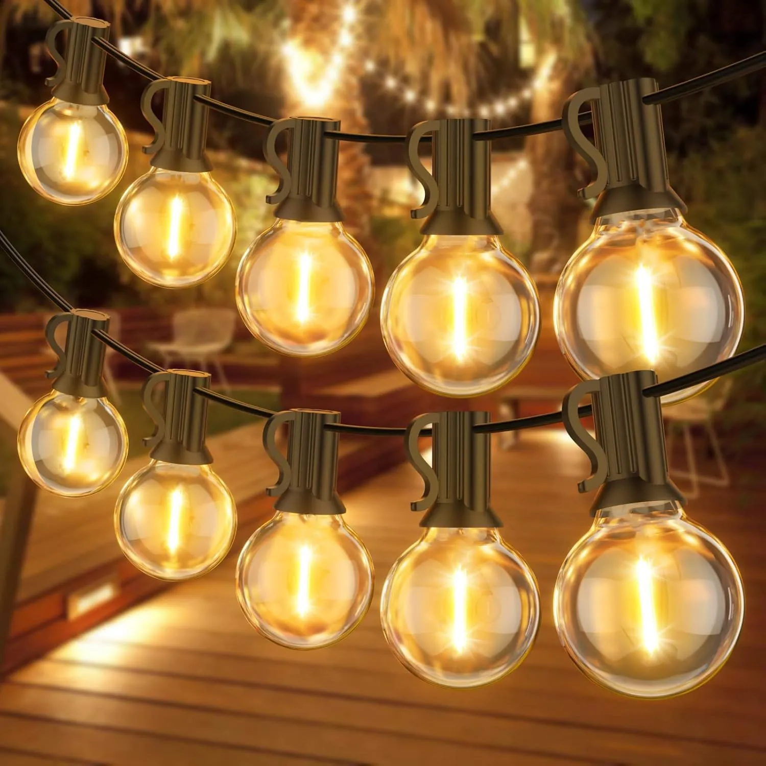 FANSANMY Catena Luminosa Esterno, 45,7M Luci da Esterno 75+2 lampadine, IP45 Impermeabile, Catena Luci Esterno e Interno per Matrimonio, Giardino, Box Auto, Feste, Natale, Piscina