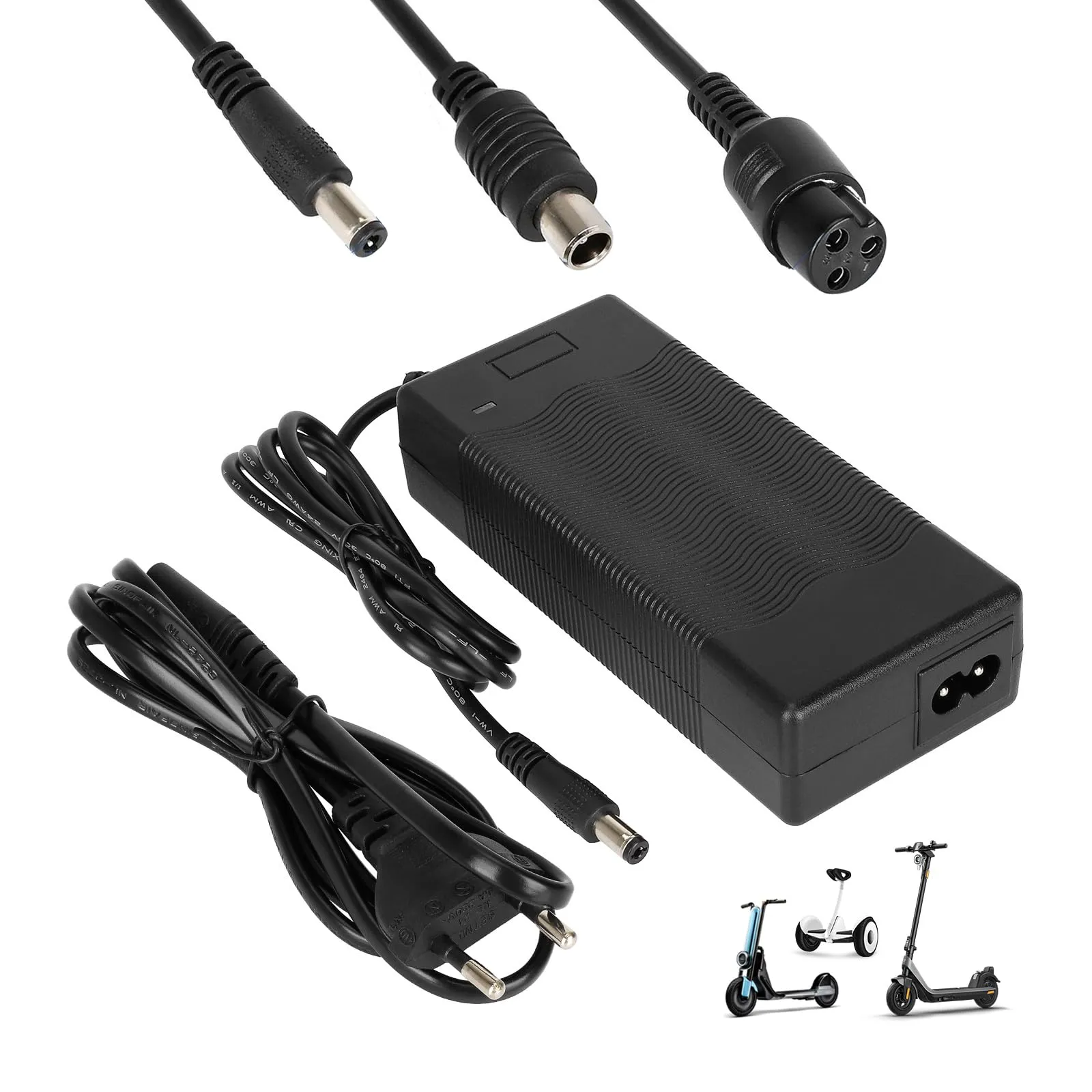 HPGAAVD 42V 2A Caricatore Monopattino Elettrico per Xiaomi M365/Ninebot G30/E/F Series，36V Caricabatterie universale al batterie litio con 3 Connettori，per Hoverboard,Bici Equilibrata,Drifting Board