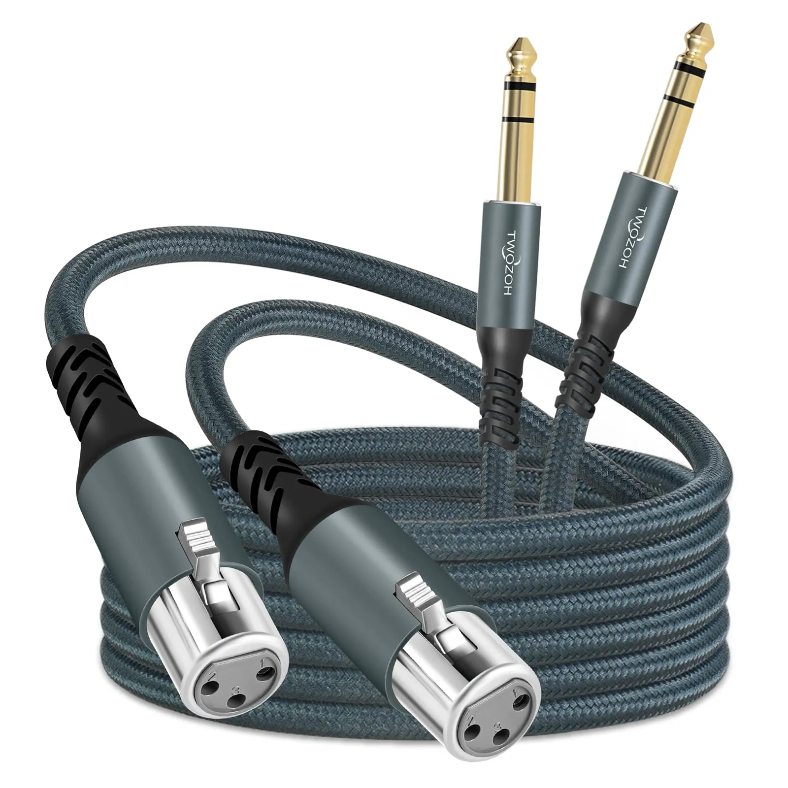 Twozoh Cavo XLR Femmina a 6,35 mm TRS 0,3M 2 Pezzi, Intrecciato Jack stereo da 6,35 mm bilanciato 3 pin XLR Microfono Cavo (Professionale/Hifi)