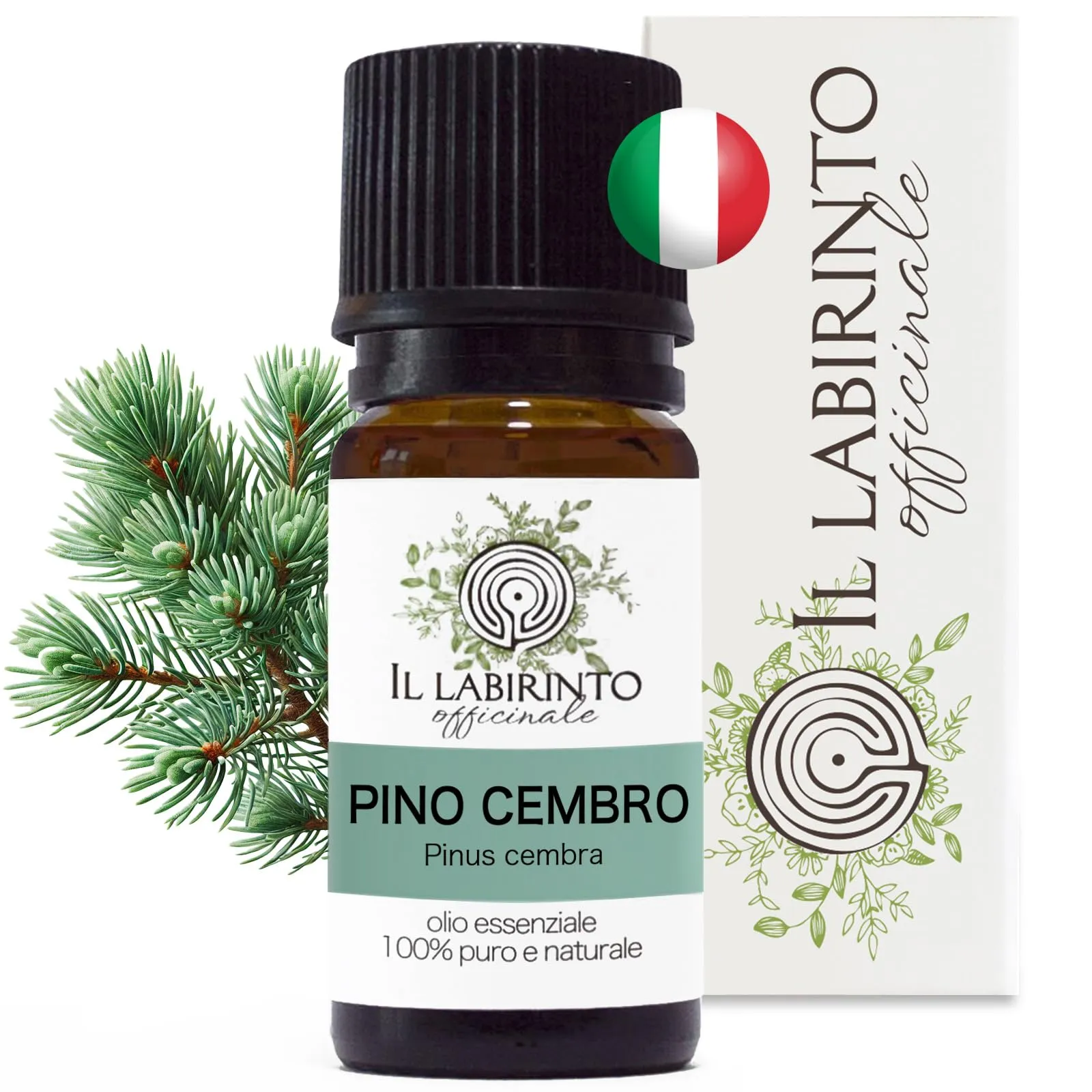 Olio Essenziale Pino Cembro Cirmolo puro Italiano Il Labirinto Officinale - Oli Essenziali Naturali - Olio essenziale per Diffusori e Umidificatori, Aromaterapia, Sauna - 10ml