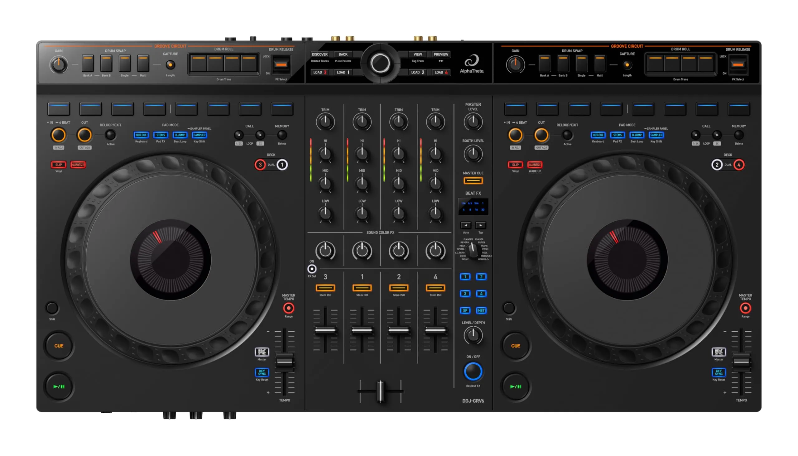 AlphaTheta DDJ-GRV6 Controller DJ a 4 canali Compatibile con Rekordbox e Serato DJ Pro