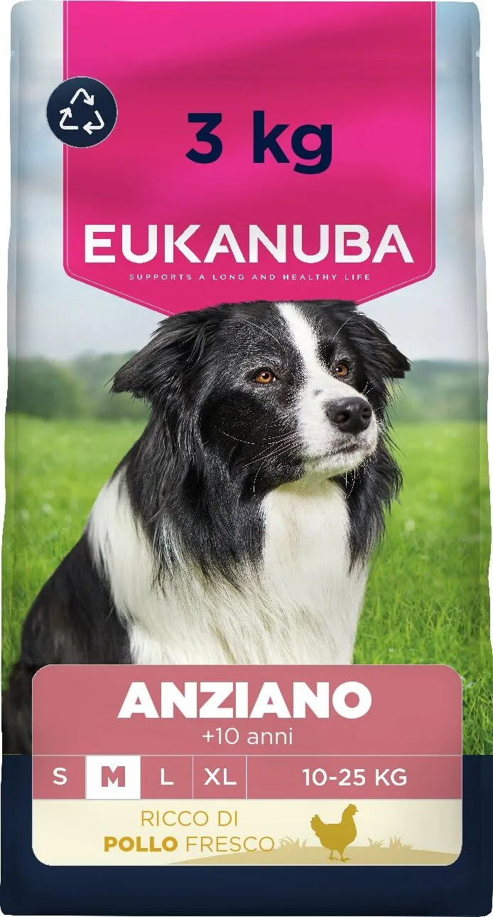 Eukanuba Senior Mangime per cani con pollo fresco per razze di taglia media, mangime secco premium per cani anziani, 3 kg