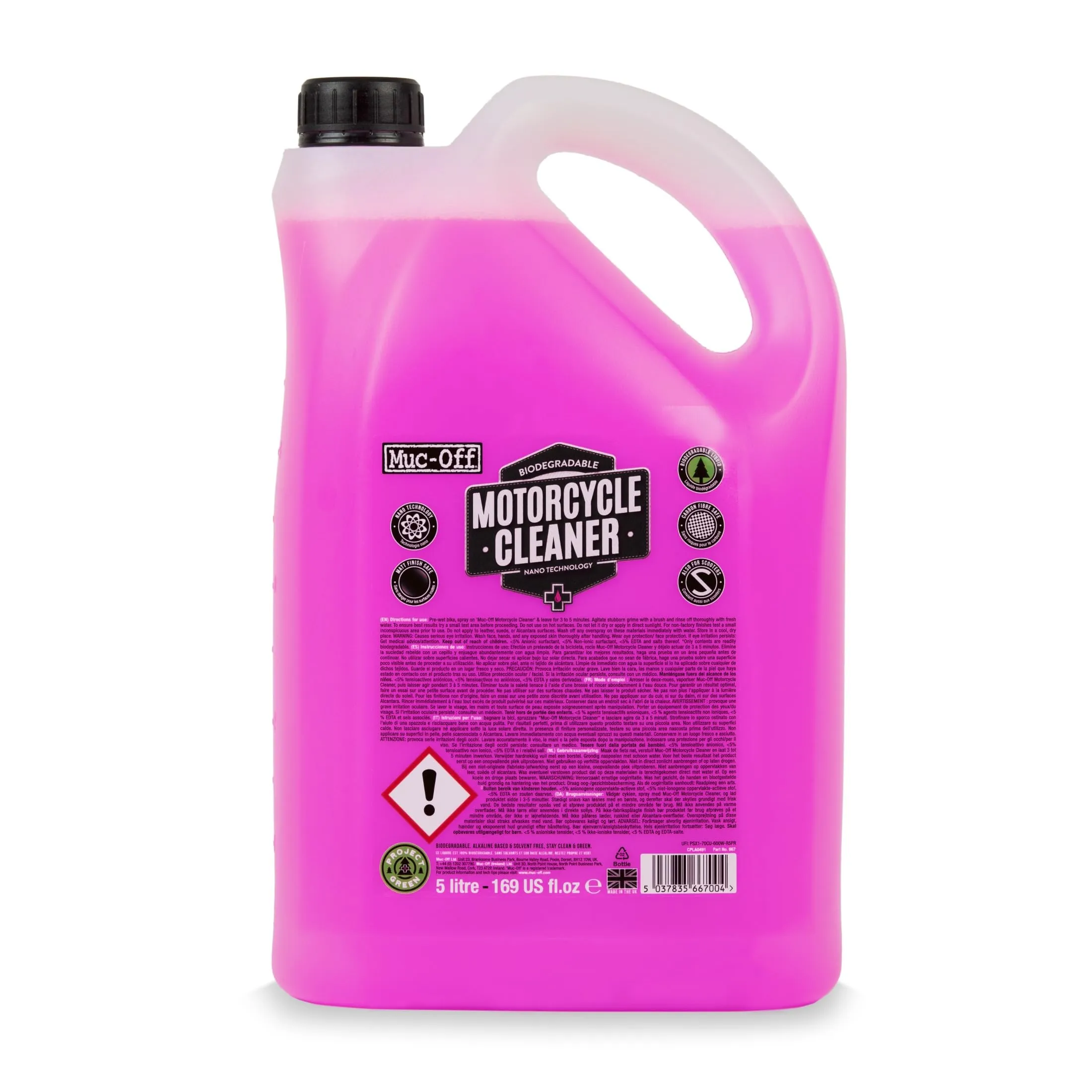 Muc-Off Nano-Tech Motorcycle Cleaner, 5 l - Spray Detergente Moto Biodegradabile ad Azione Rapida - Prodotto Pulizia Moto Sicuro su Tutte le Superfici e Adatto a Tutti i Tipi di Moto