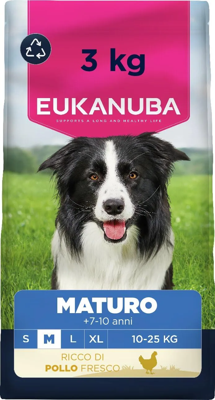 Eukanuba Mangime secco per cani con pollo fresco per razze di taglia media, mangime secco premium per cani maturi, 3 kg