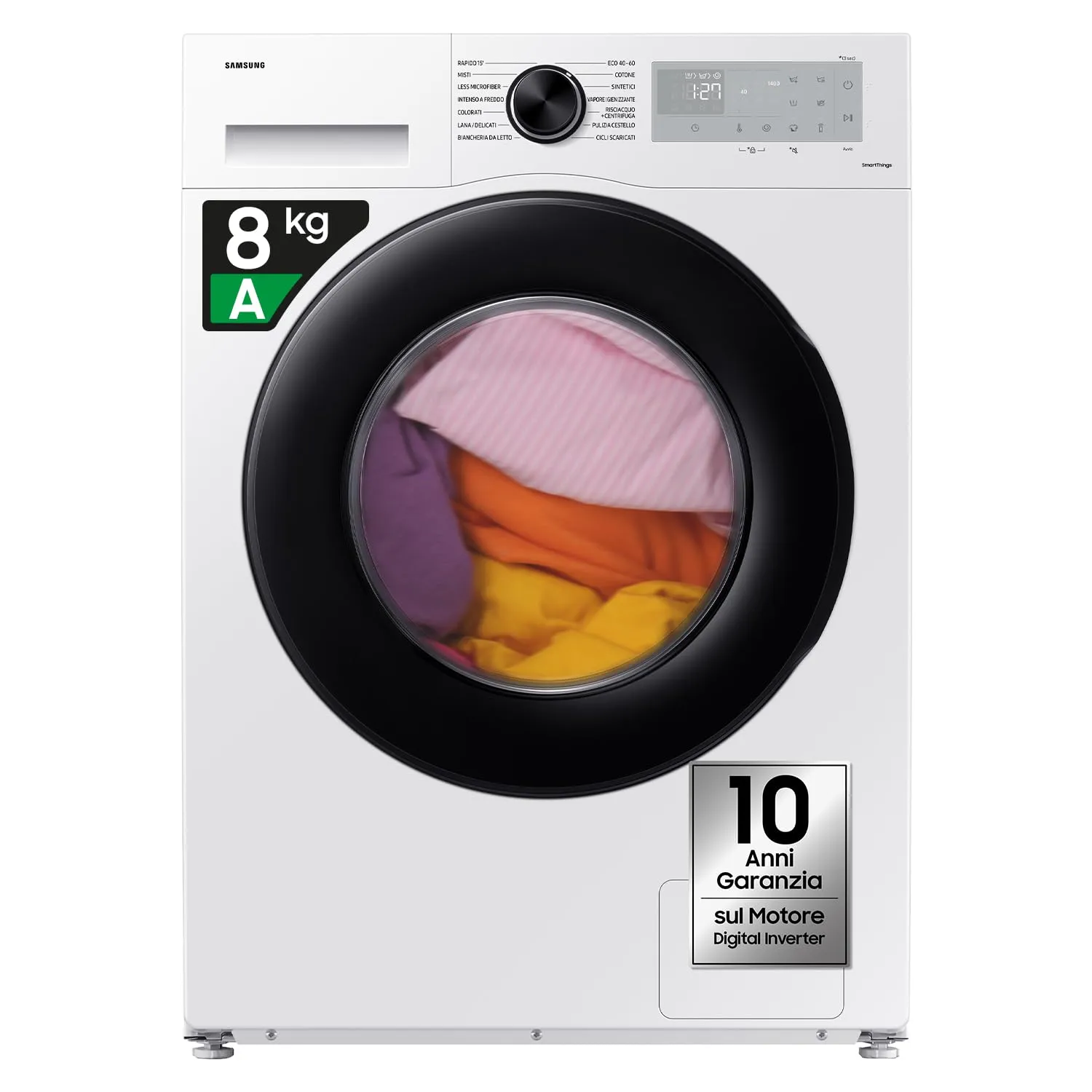 Samsung Lavatrice Crystal Clean WW80CGC04DAHET, Libera installazione, 8 Kg, 1400 RPM, Wifi, Ecobubble, Vapore Igienizzante, Carica Frontale, 60l x 85h x 60p cm