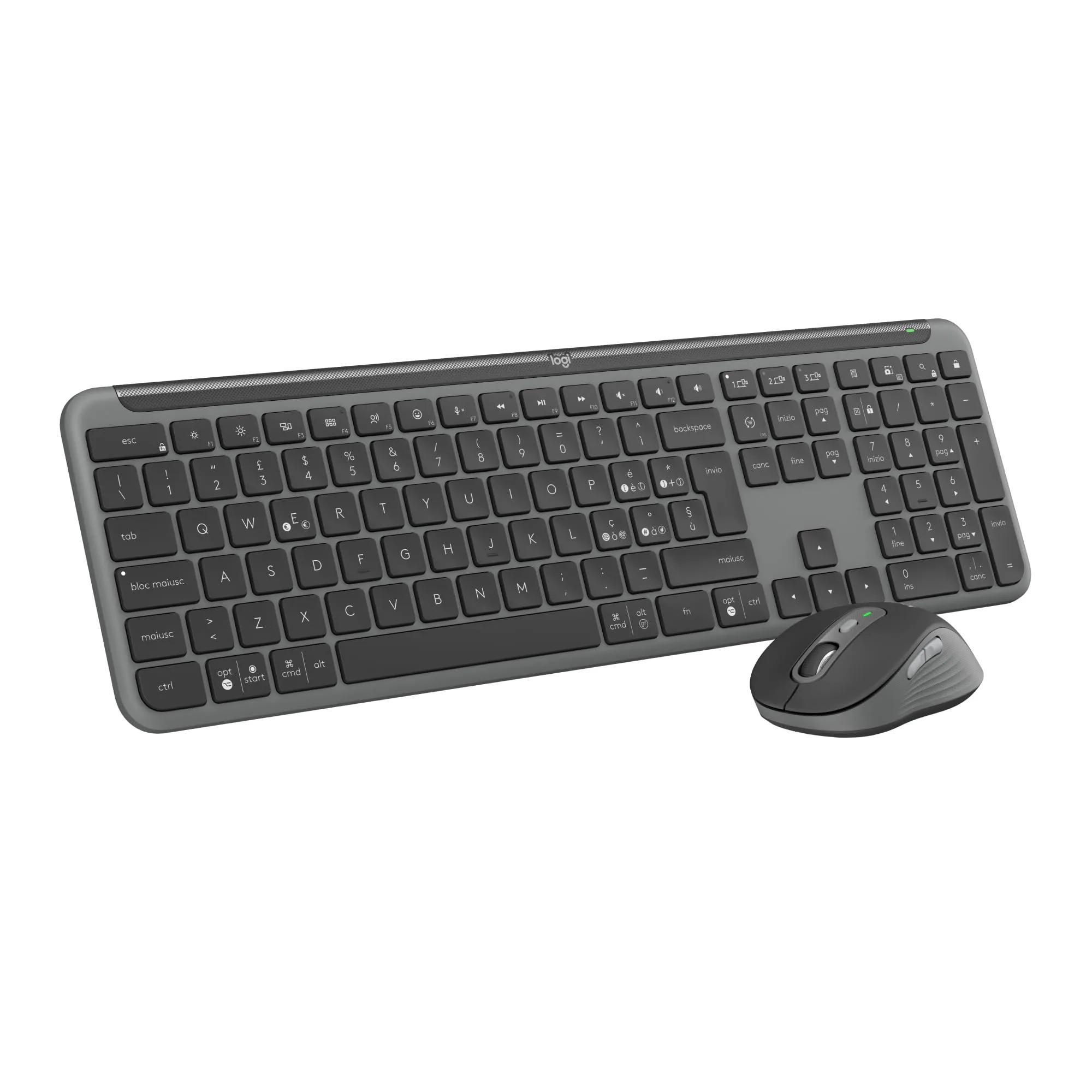 Logitech MK950 Signature Slim wireless tastiera e mouse Kit con di digitazione silenziosi, switch tra tre dispositivi, Bluetooth, più sistemi operativi, Windows, Mac, Layout Italiano QWERTY, Grafite
