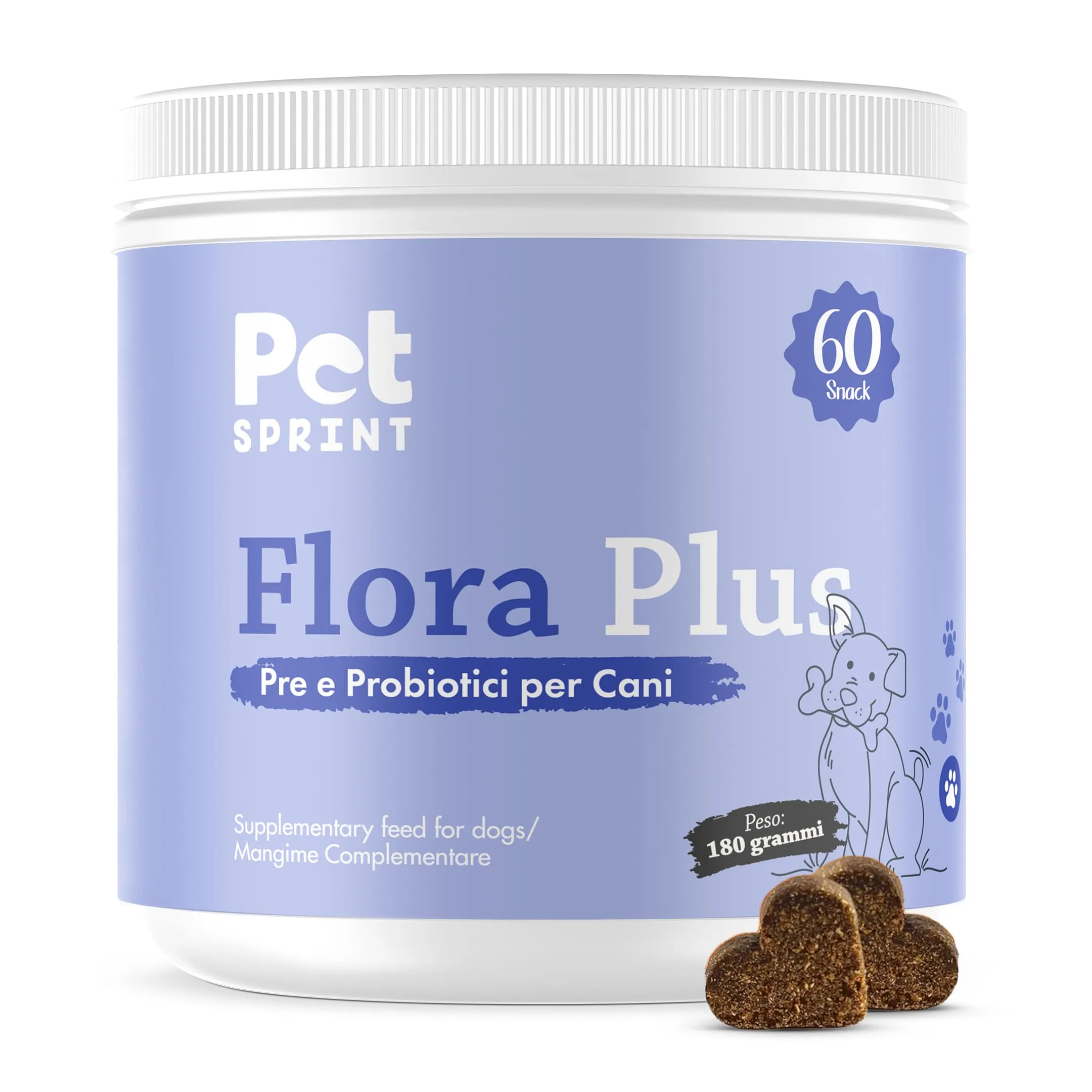 Pet Sprint Probiotici Per Cani Flora Plus - Pre e Probiotico Digestivo Per Cani, Favorisce La Digestione e Salute Intestinale - Marca Italiana