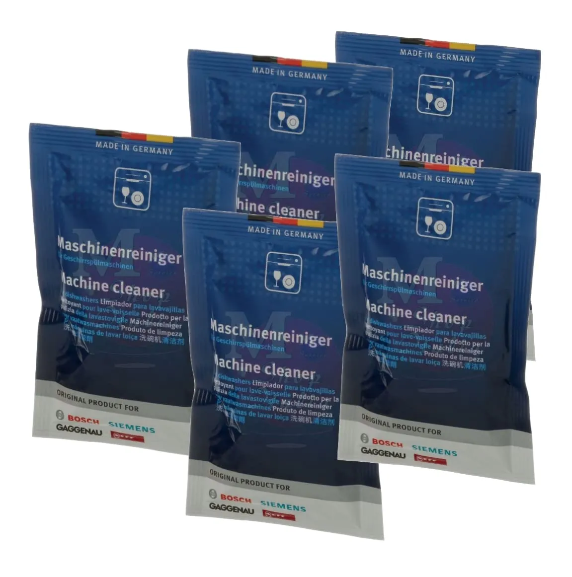 M Shop Italia Sgrassante pulitore detergente lavastoviglie in polvere 5 BUSTE da 45gr 00312193 compatibile con Bosch Siemens Neff Gaggenau elimina odori, incrostazioni e grassi residui