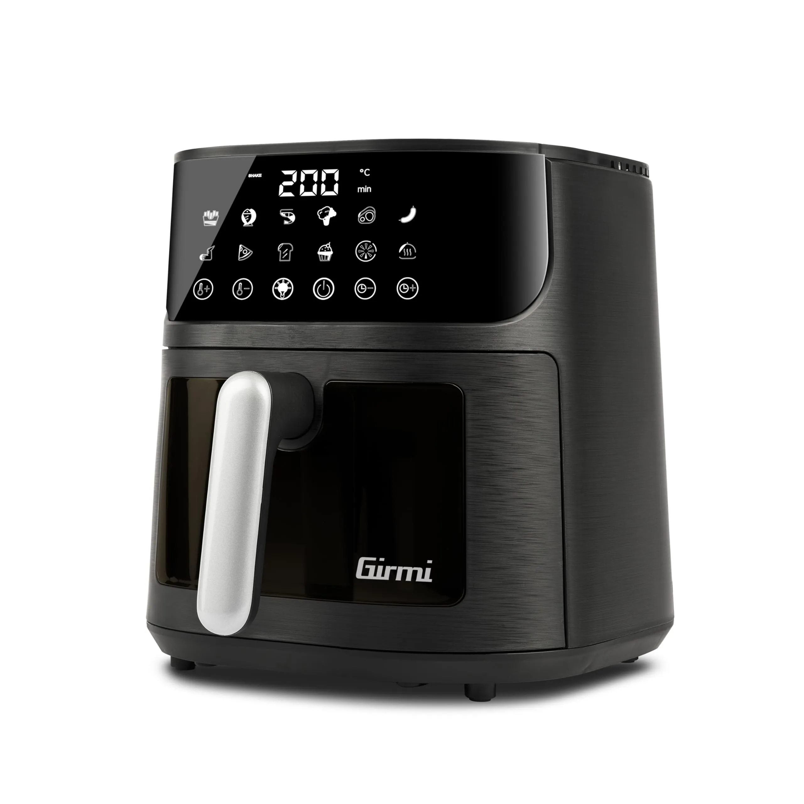 Girmi FG78 Friggitrice ad Aria con Finestra "Ecofrit Black", 6 Lt, 12 Programmi, 1500 W, Display Digitale, BPA/PFOA Safe, Luce Interna,Vassoio Antiaderente, Ricettario Incluso, Nero/Argento