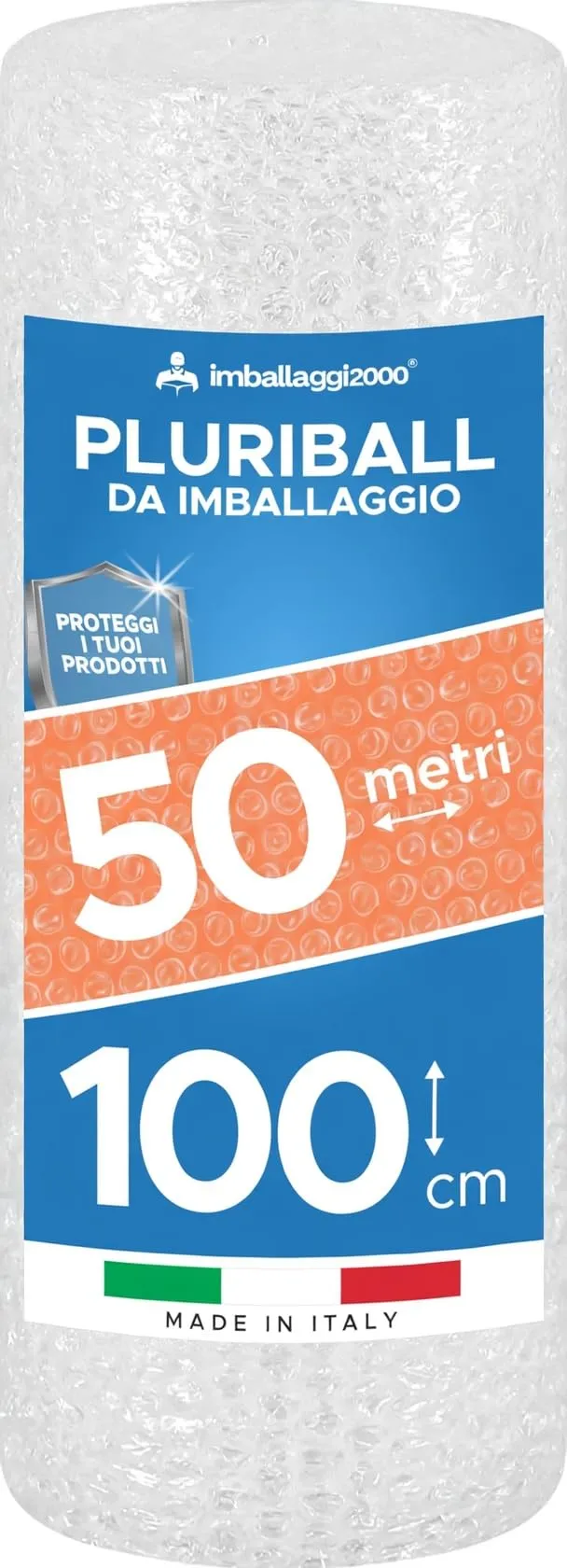 IMBALLAGGI 2000 - Pluriball Imballaggio, 1Pz 1x50Mt 35gr/mq, Ideale per Spedizione Trasloco e Trasporto - Plastica con Bolle Valida come Protezione Oggetti
