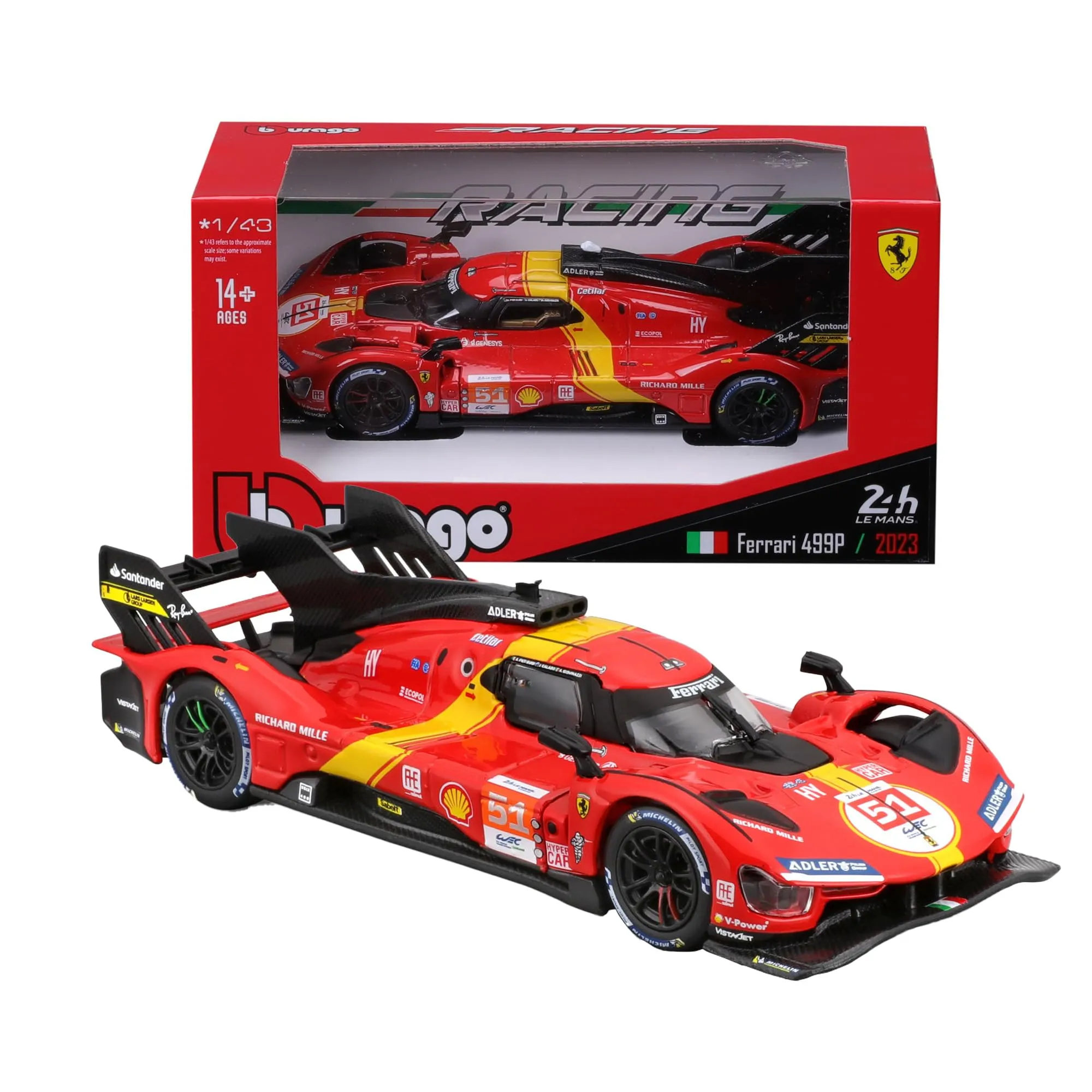 Bburago - Ferrari 499P LMH n°51 - Modellino Realistico Auto in Scala 1:43, Modello 2023 24H Le Mans Champion, Replica Diecast con Licenza Ufficiale Ferrari, Età Consigliata 14+ Anni