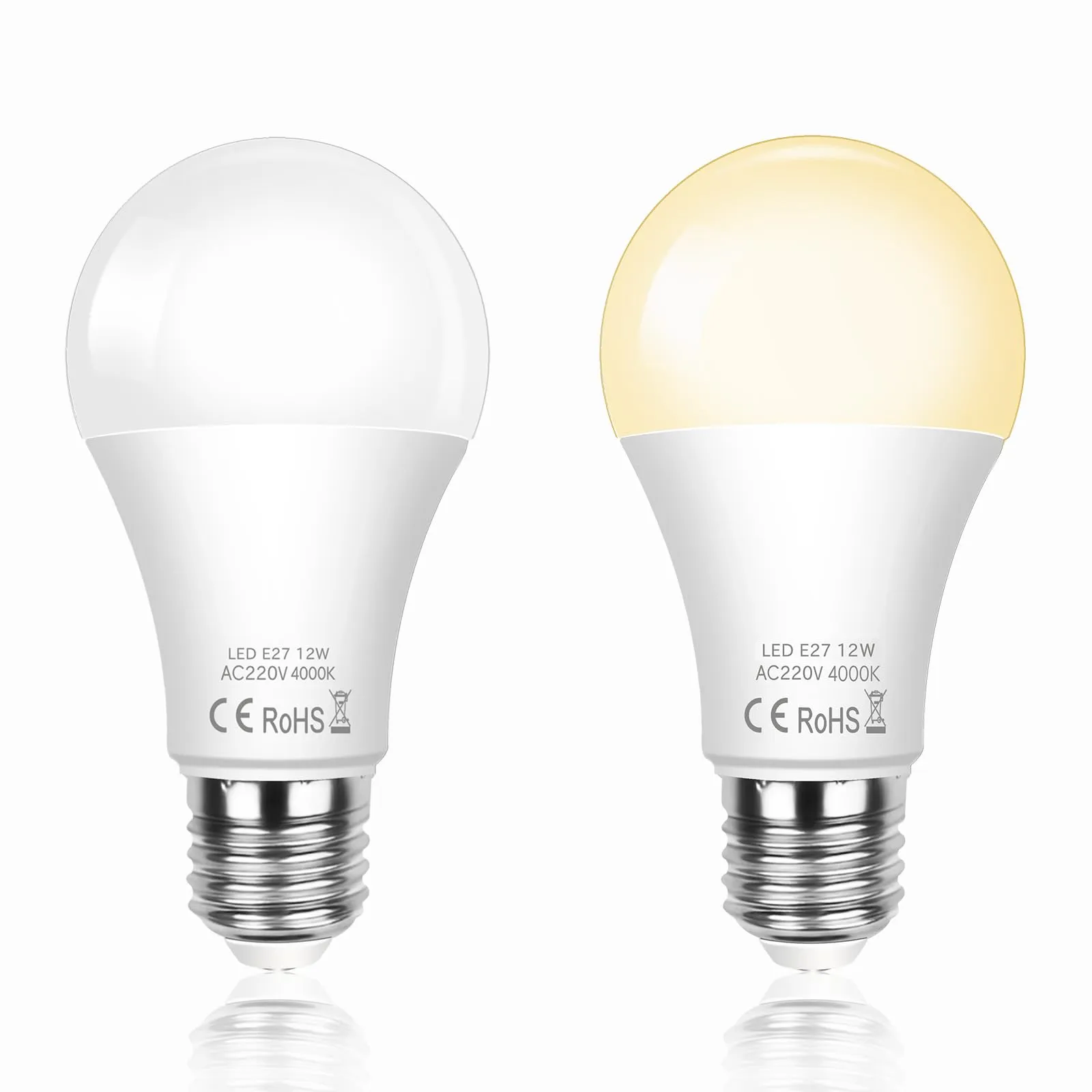 SCNNC Lampadina LED E27 Sensore Crepuscolare 12W, Auto On/Off, Bianco Naturale 4000K, Lampadine Crepuscolare da Esterno E27 per Corridoio Giardino Patio Veranda Scale, 2 Pezzi