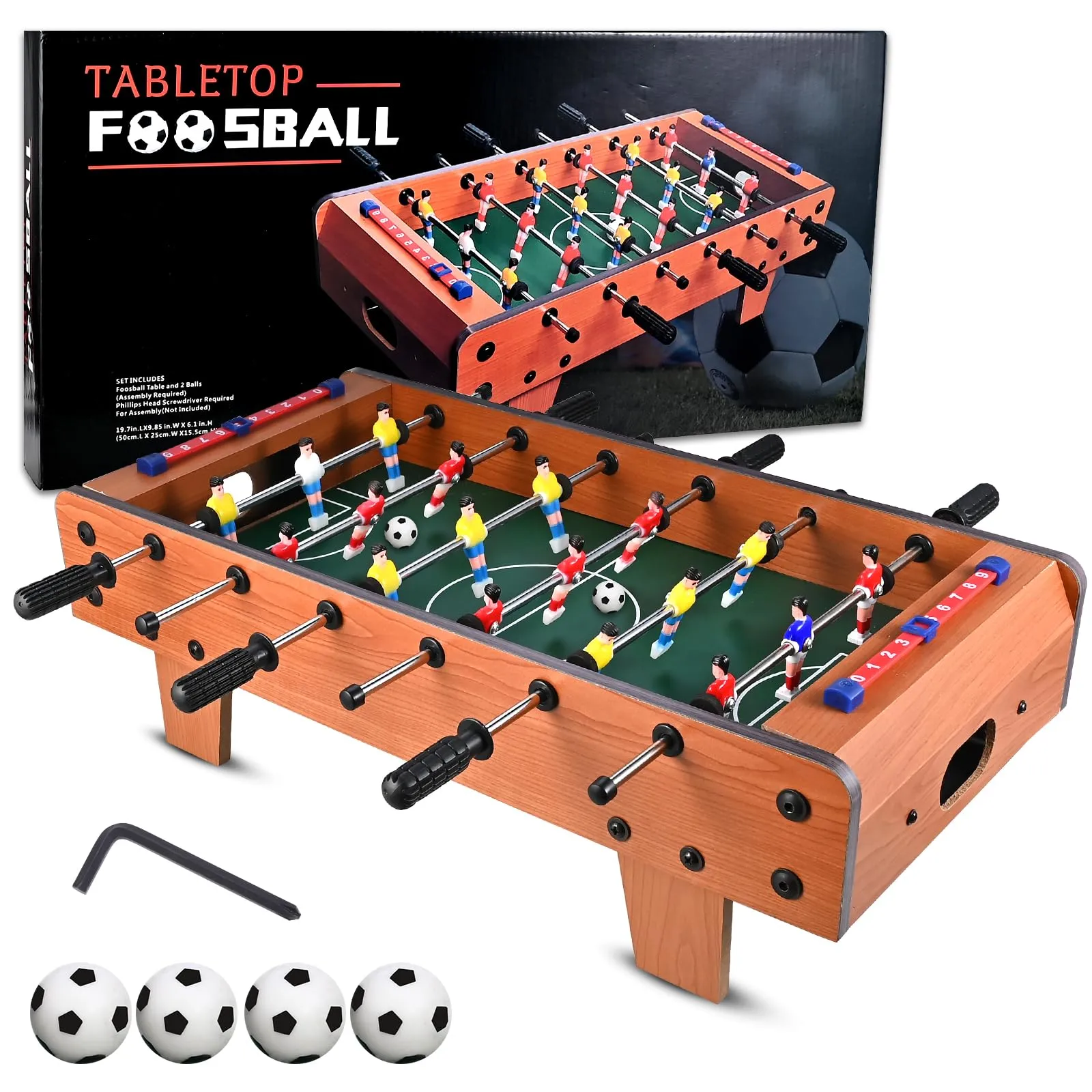 GOLDGE Calcio Balilla, Biliardino in Legno con Gambe da Tavolo, Calcetto da Tavolo per Bambini e Aduti con 4 Palloni da Calcio, 50.5 * 24.5 * 15cm