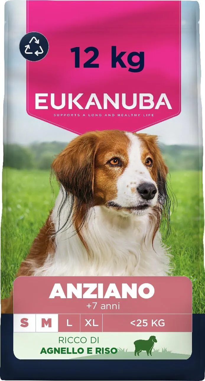 Eukanuba Senior Mangime secco per cani con agnello e riso per razze di taglia piccola e media, mangime secco premium per cani anziani, 12 kg