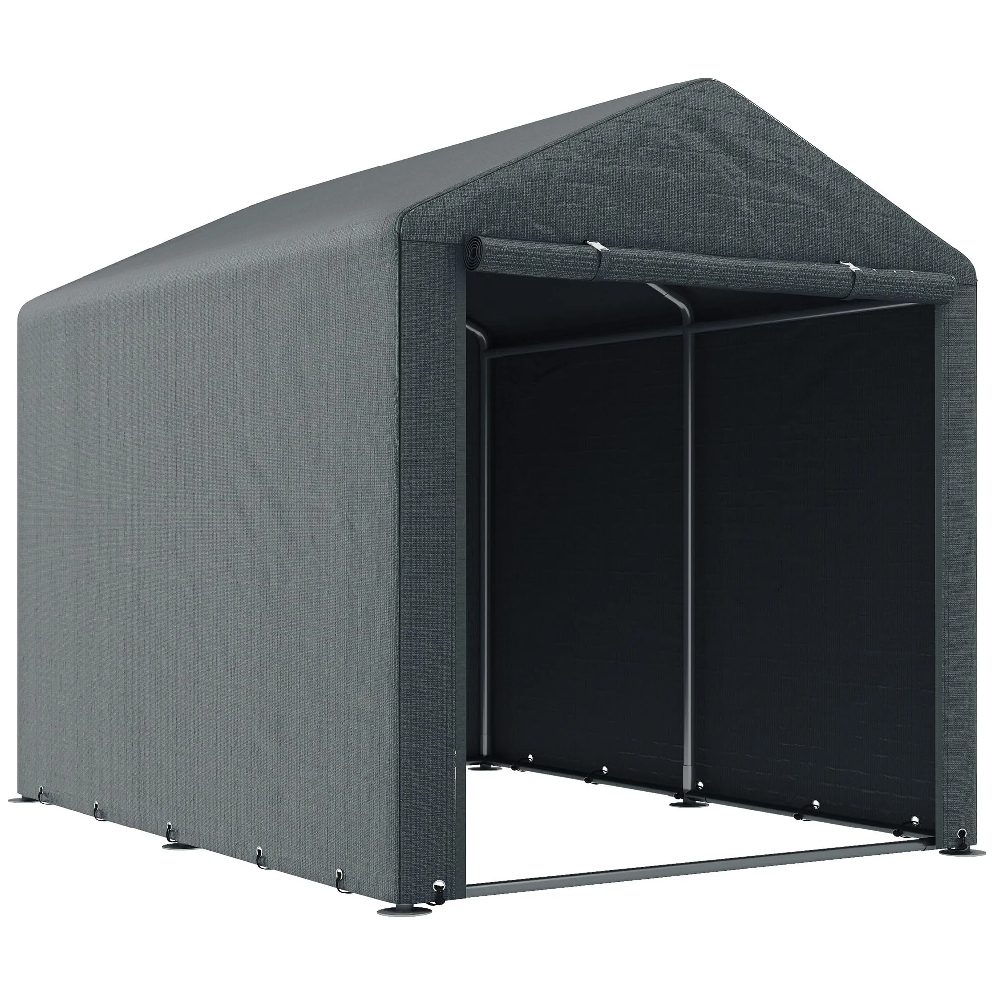 Outsunny Garage Moto per Esterno Portaoggetti Anti UV con Ingresso a Zip, Tenda Garage per Biciclette e Attrezzi in Metallo Zincato e Tessuto PE, 160x218x172 cm, Grigio Scuro