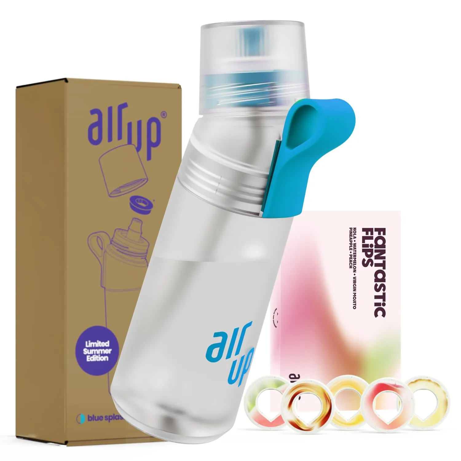 AIR UP® Bottiglia Gen2 Starter Set originale, con baccelli in 5 sapori, borraccia da 600 ml, senza zucchero, lavabile in lavastoviglie e senza BPA | Blue Splash