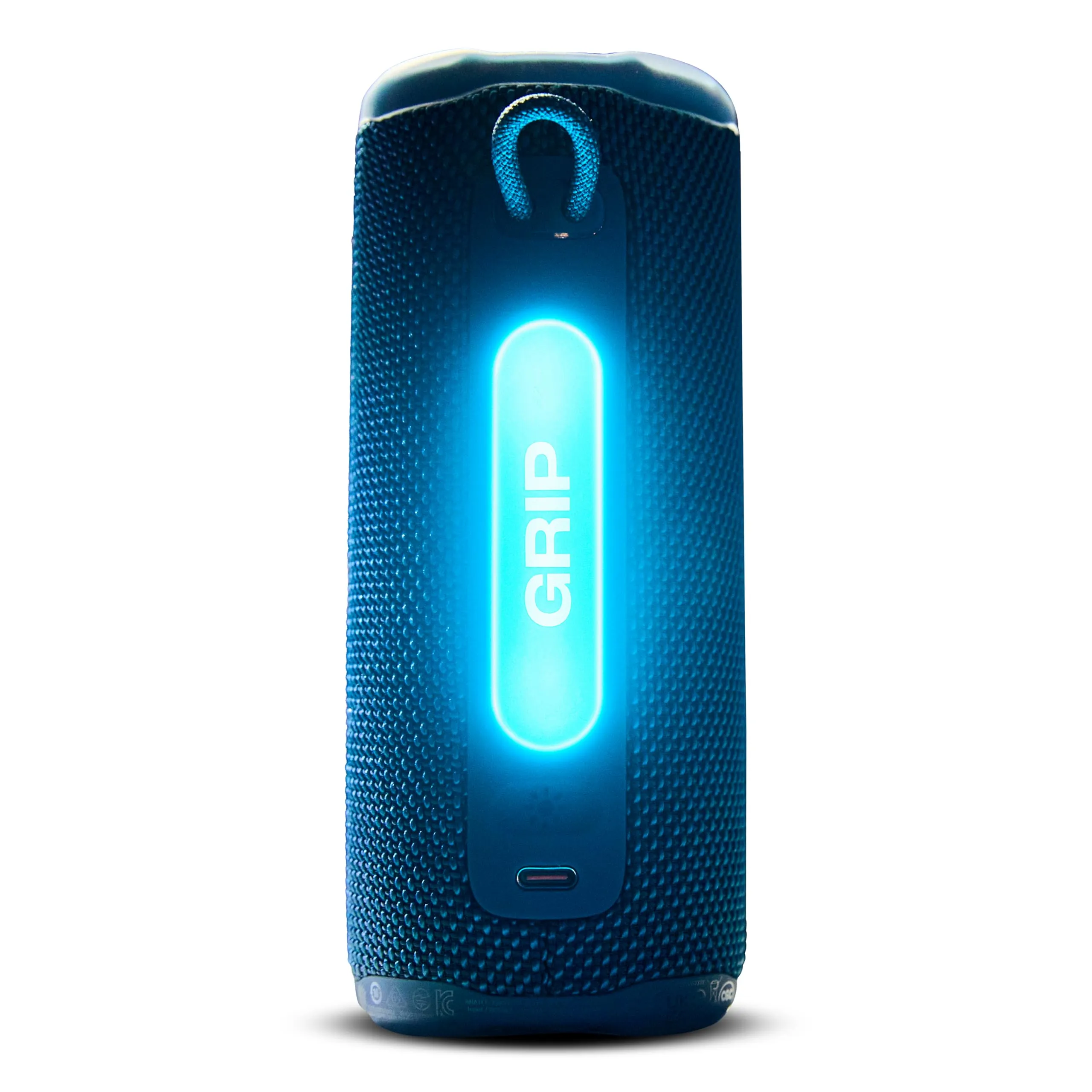 JBL Grip, Speaker Bluetooth Compatto, JBL Pro Sound con AI Sound Boost, IP68 Resistente ad Acqua e Polvere, Luce Ambientale, 14 Ore di Autonomia, Auracast Multi-Speaker, App JBL Portable, Blu