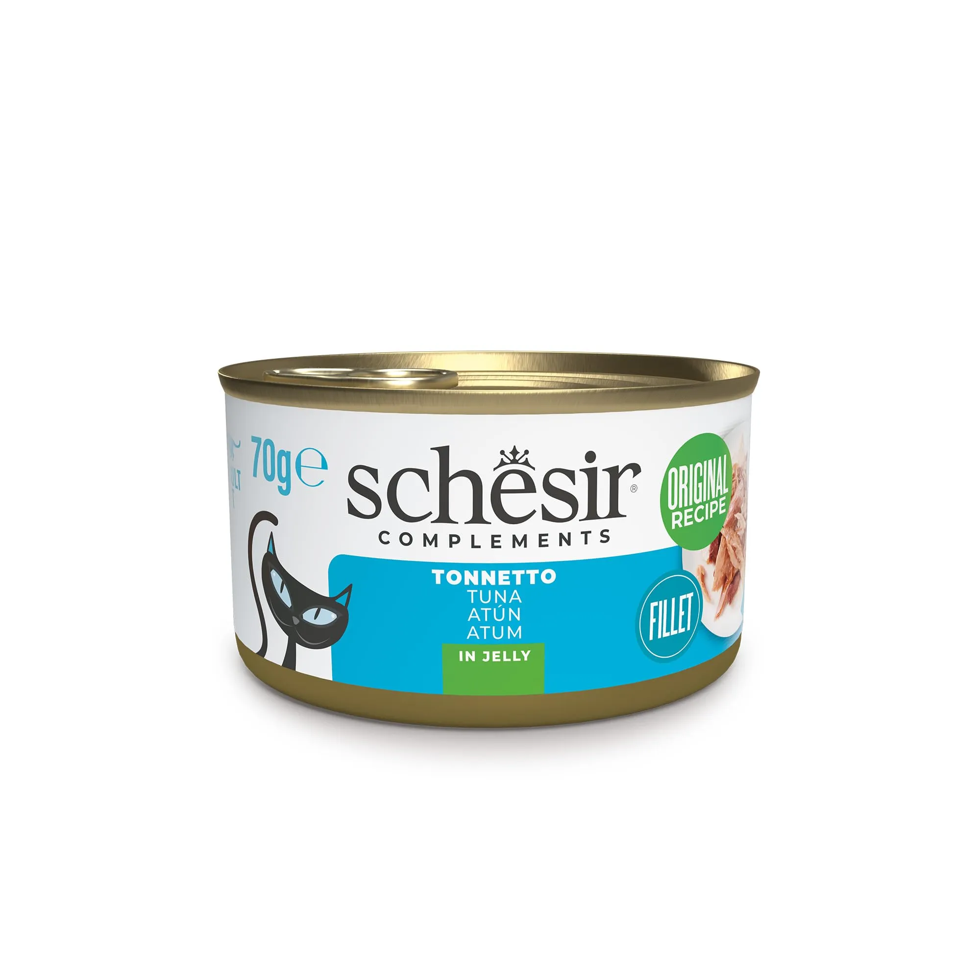 Schesir, Filetti di Tonno in Gelatina, Cibo Umido Complementare per Gatti, Ricetta Originale, 100% Naturale, 12 lattine da 70g