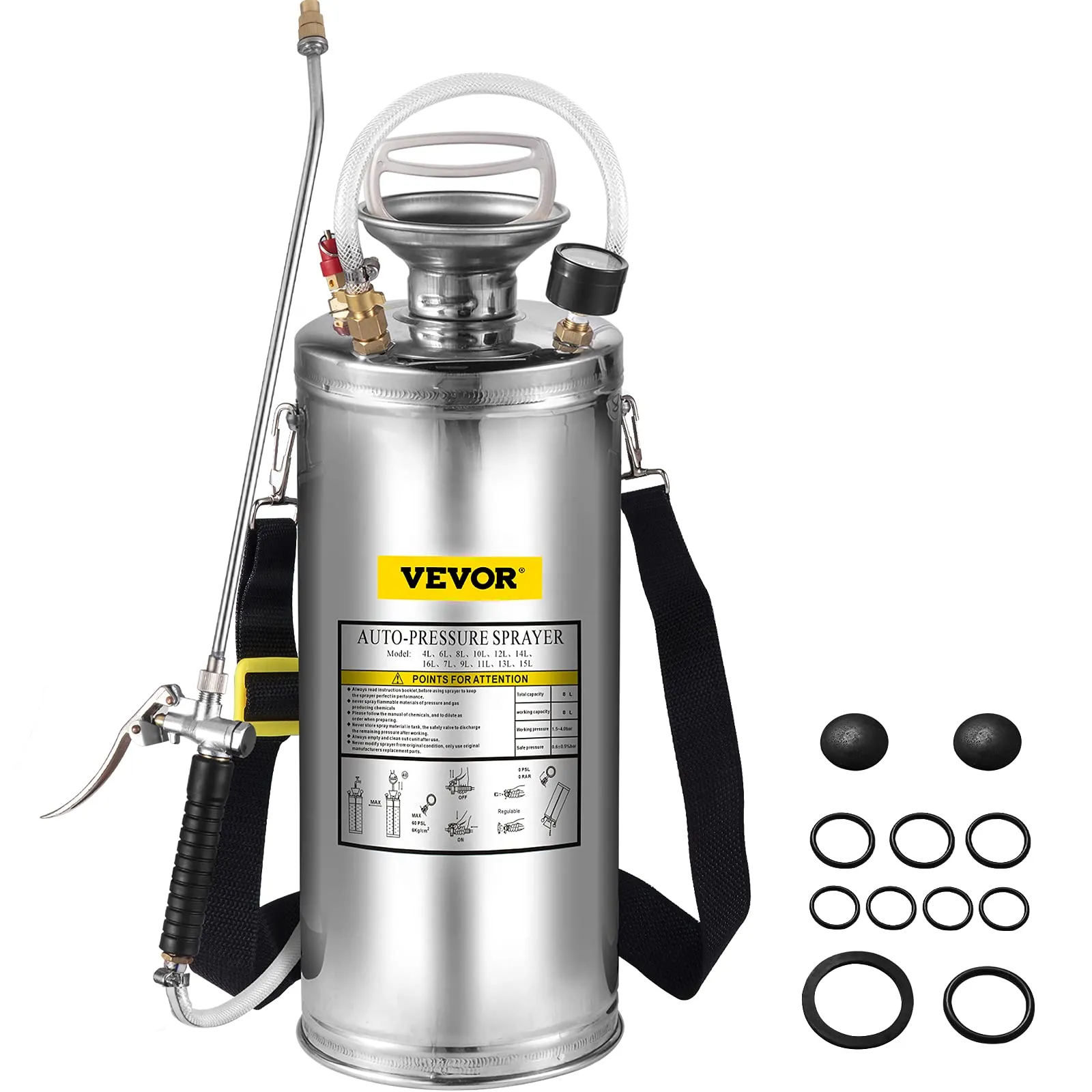 VEVOR 8L Spruzzatore INOX Giardino Nebulizzatore per Giardinaggio Domestico e Pulizia a Pavimento Adatto alle esigenze attuali dell'industria, dell'agricoltura, del commercio, della medicina ecc