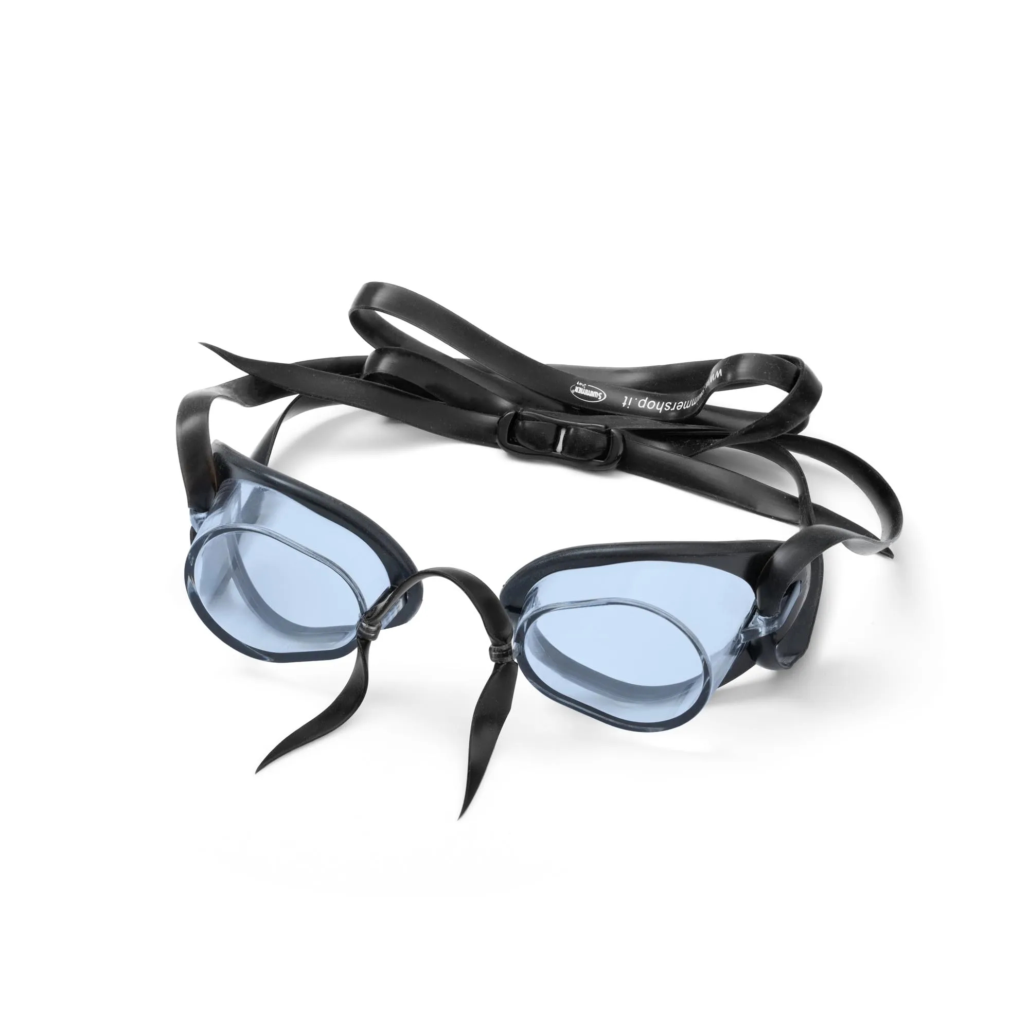 SwimmerShop Occhialini Nuoto Tipo Svedesi - Occhialini Piscina con Bordo in Gomma, Anti Appannamento, Gommati, Protezione UV - Modello Svedesi per Nuotatori Professionisti - Lenti Azzurre Light