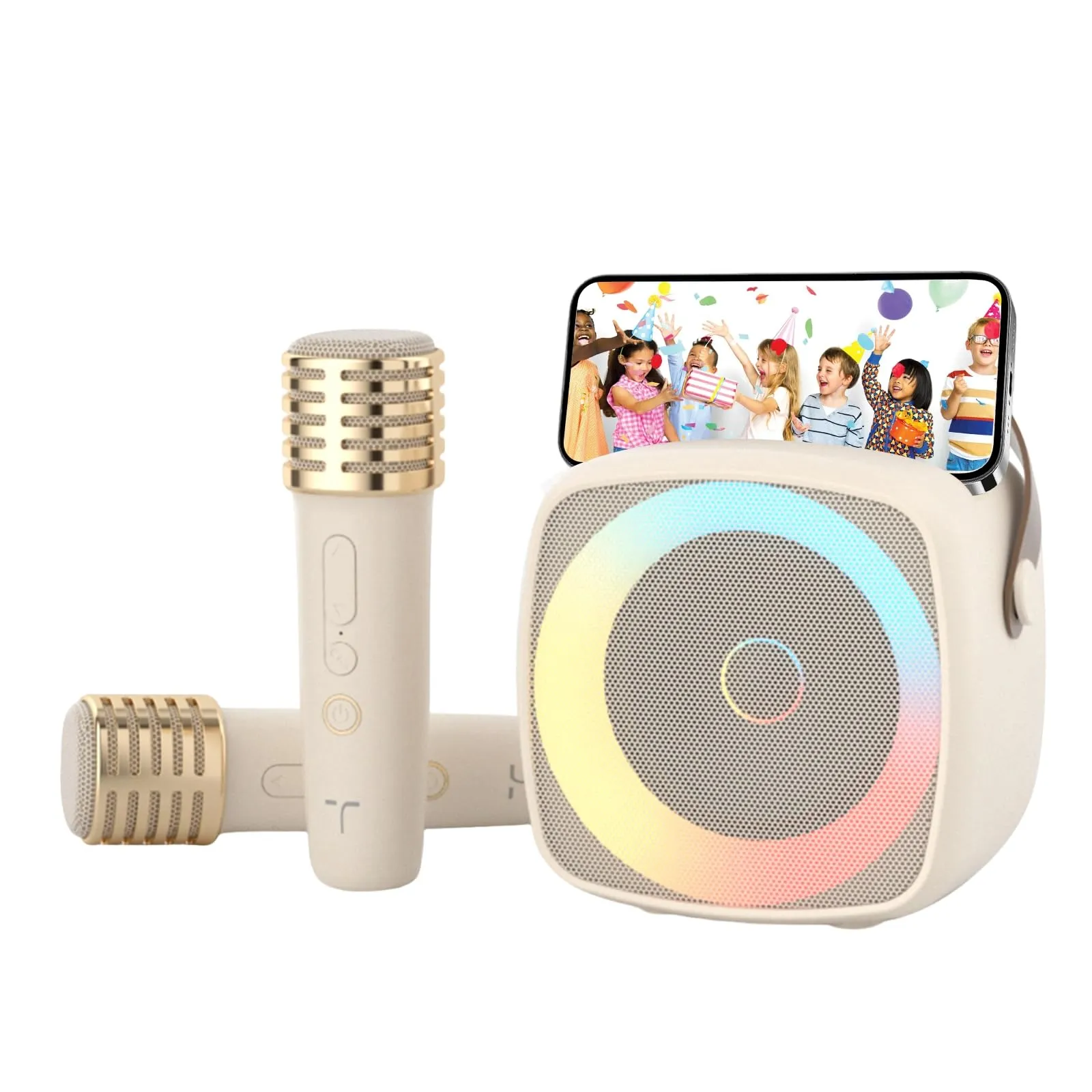 Karaoke per Bambini con 2 Microfono, Regalo Bambina 3-12 Anni Microfono Bluetooth Per Ragazzi e Ragazze, Portabile Macchina Karaoke con Design Supporto per Telefono sistema PA per feste a casa(Bianco)