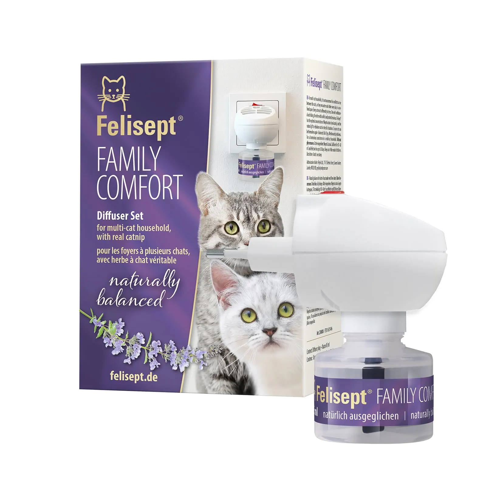 Felisept Family Comfort Diffusore Antistress per gatti Set 45ml - Con Erba Gatta Naturale - Sciogliere Le Tensioni Nelle Famiglie Con Più Gatti E Ridurre In Modo Sostenibile - Tranquillanti gatto