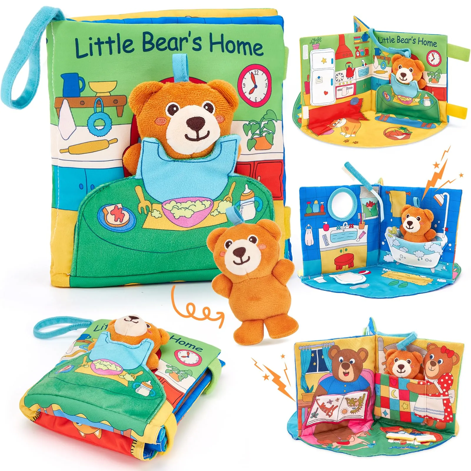 hahaland Libro Sensoriale Neonati 6-12 Mesi, 3 in 1 Morbidi Libro Montessori Interattivo con Specchio & Orsetti Rimovibili, Libri di Stoffa Giochi Tummy Time Neonato Giocattol 3 6 9 12 Mesi