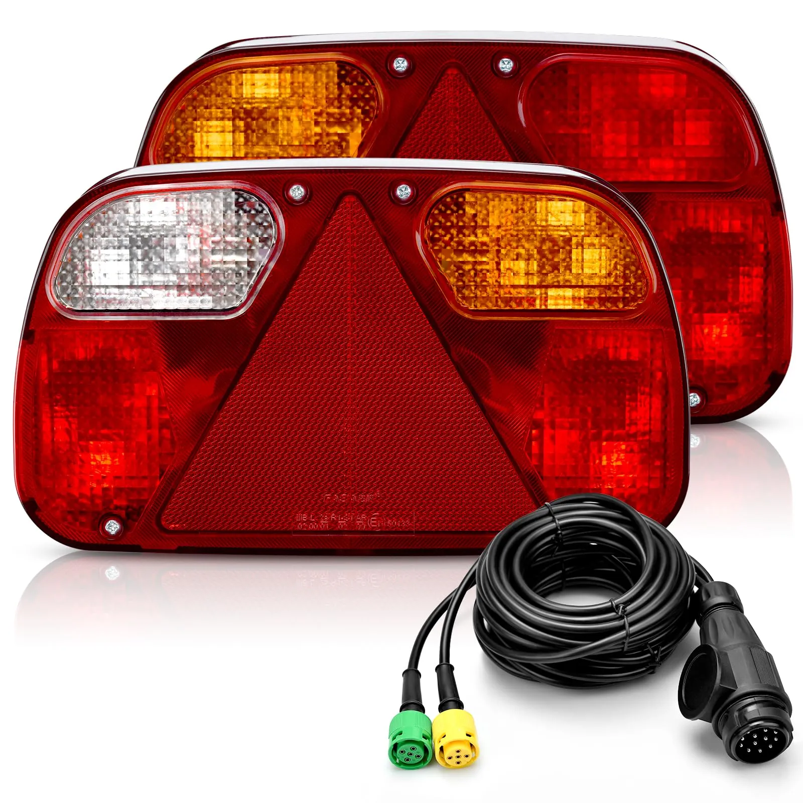 2PCS Fanali Posteriori Rimorchio,12V Fanali Posteriori Rimorchio,Universale Rimorchio Luci Posteriori Kit con Spina 13 Poli 5,5m Di Lunghezza Cavo,certificazione E11,per Trattore/RV/Autocarro/Camion