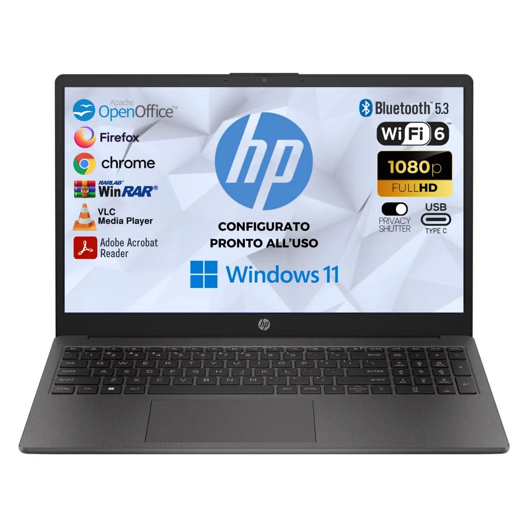 HP 250 G10 Notebook – 15.6" FHD, Intel i3-N305, 16GB RAM DDR4, SSD 512GB, Win11 Pro, Software Preinstallati, Wi-Fi, HDMI, USB-C, PC Portatile Pronto All'Uso