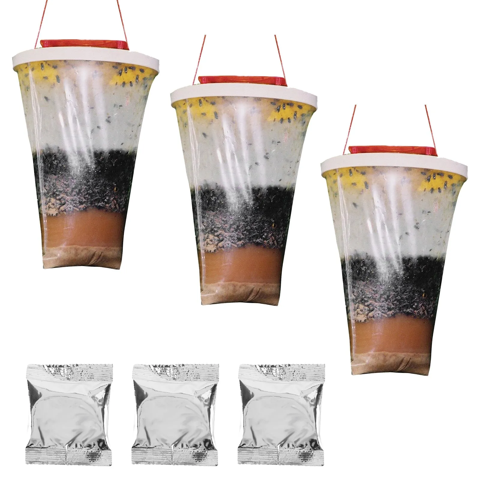 3 Pezzi Trappola Acchiappa Mosche Zanzare Esterno Interno Kit, Cattura Mosche con Alimenti, per Giardino, Casa, Cucina, Zanzare, Esterno, Interno