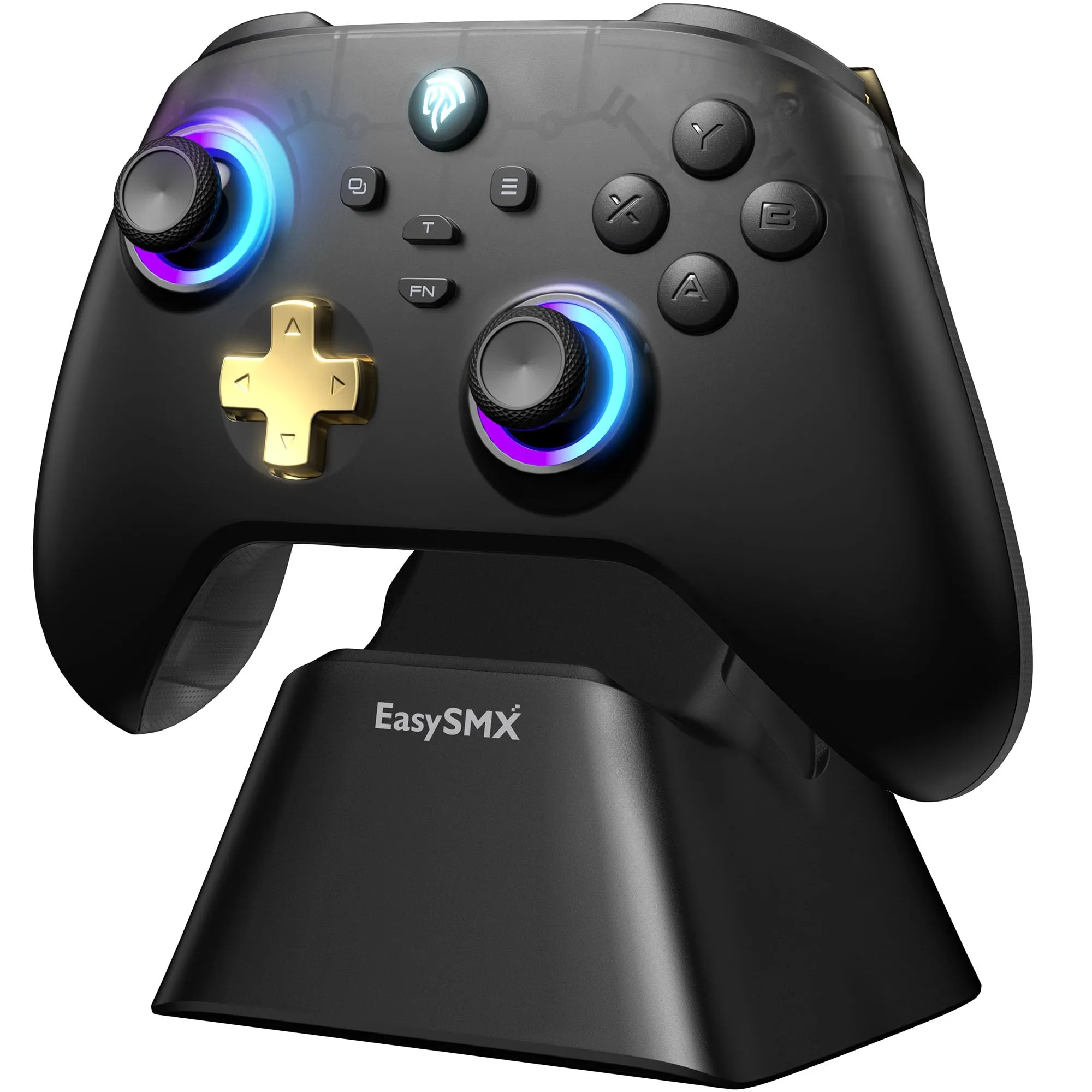 EasySMX D05 Wireless Controller PC con Base di Ricarica - RGB luce - Joystick Hall - Trigger Hall - Batteria ricaricabile da 1000 mAh - Vibrazione - Turbo - per PC/Switch/Mobile - Nero