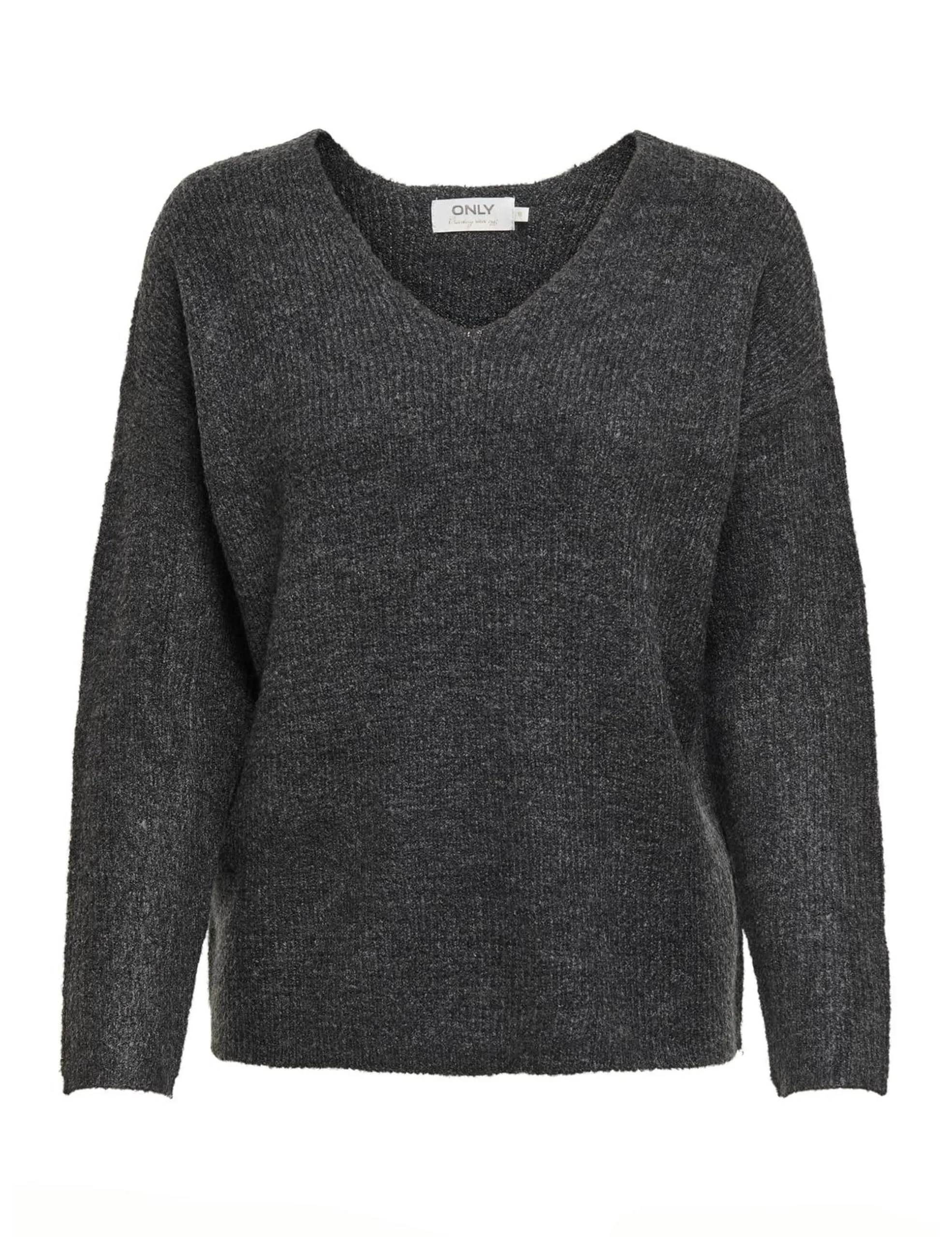 Only ONLCAMILLA V-Neck L/S Pullover Knt Noos, Grigio Scuro mélange, L Donna