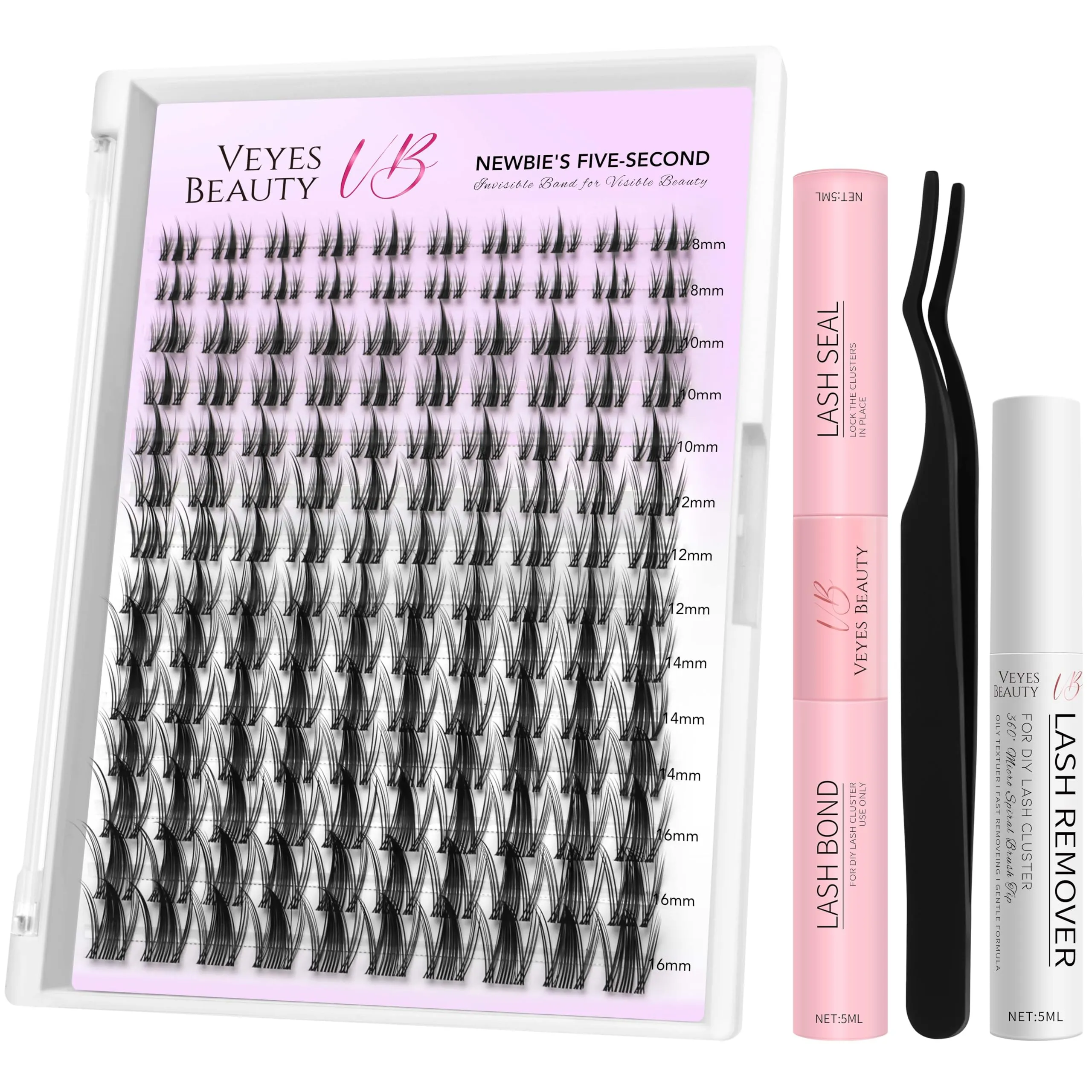 VEYESBEAUTY Ciglia Finte Kit Laminazione Ciglia Kit Newbie's Five-Second Extension Ciglia Finte Ciuffetti Kit Lash Extension Kit Con Bond e Dispositivo Di Rimozione (Manga, 8-18mm)