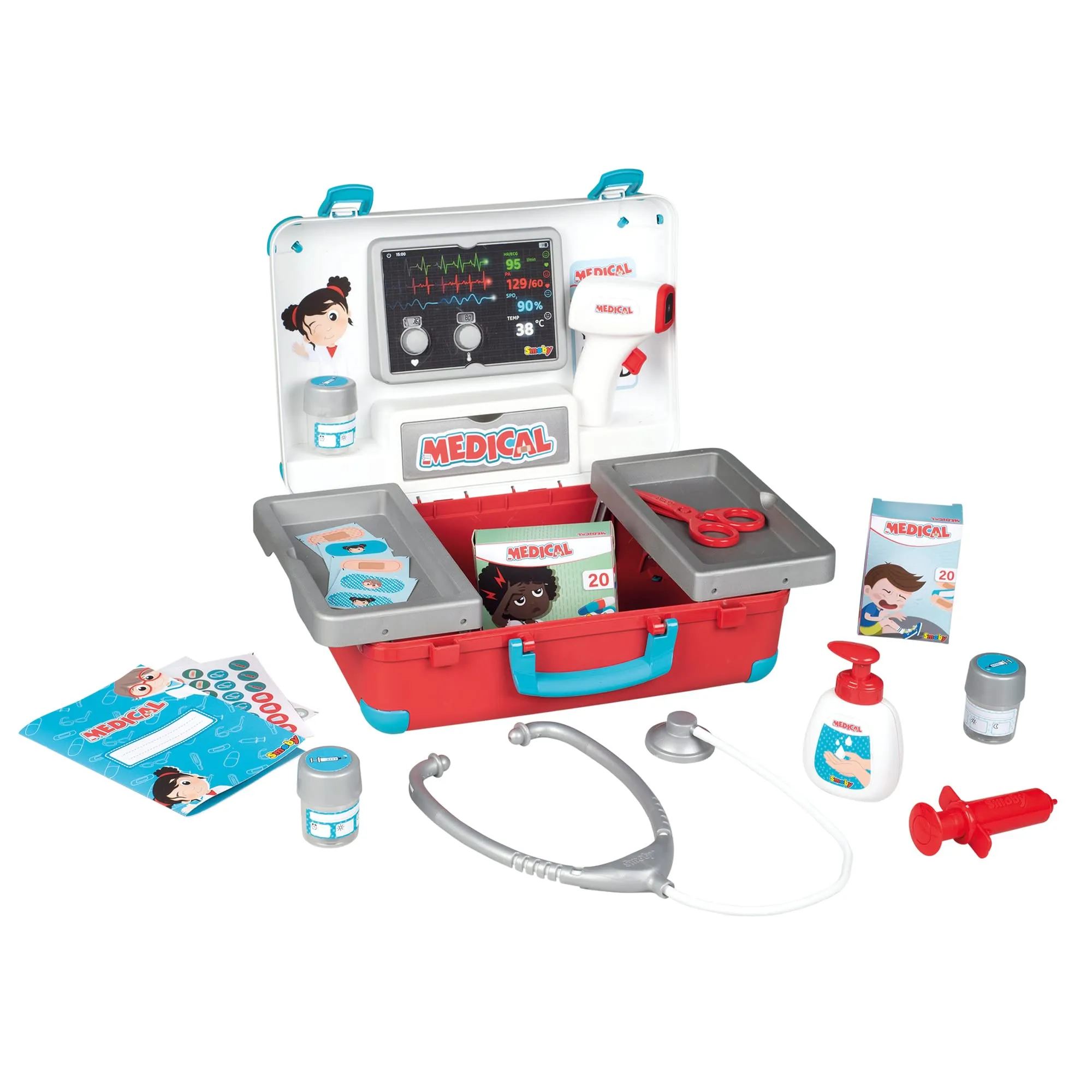 Smoby - Valigetta del dottore, 7600340103, +3 anni, con 12 accessori, made in France valigetta per dottori giocattolo con dotazione – grande valigetta per bambini dai 3 anni in su