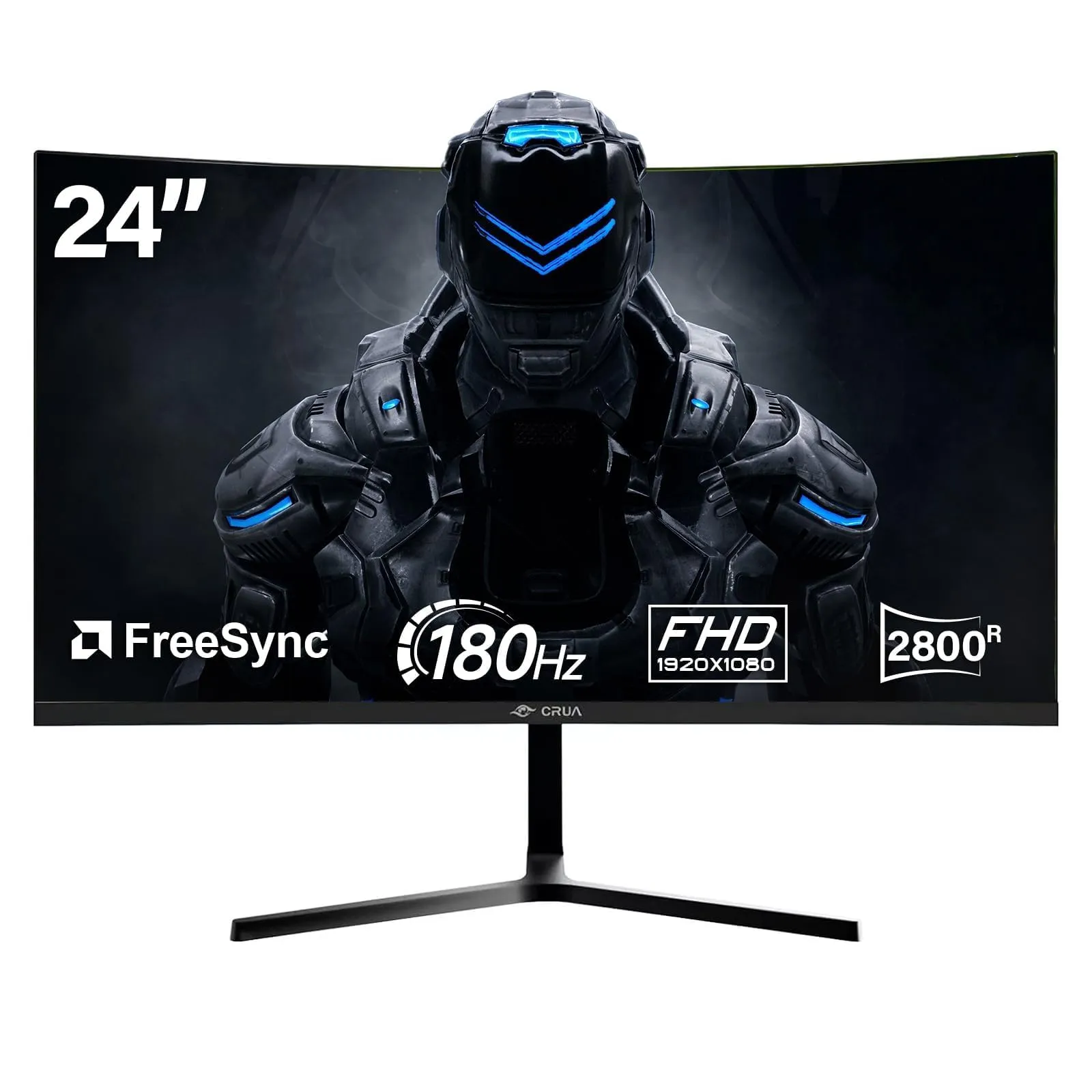 CRUA Monitor Curvo Gaming 24 Pollici, FHD 1080P, 180Hz 1ms MPRT, FreeSync, HDMI 2.1 & DP 1.4, Schermo LED VA 1650R, con Cavo DP, Monitor PC per PS5/Xbox/PC