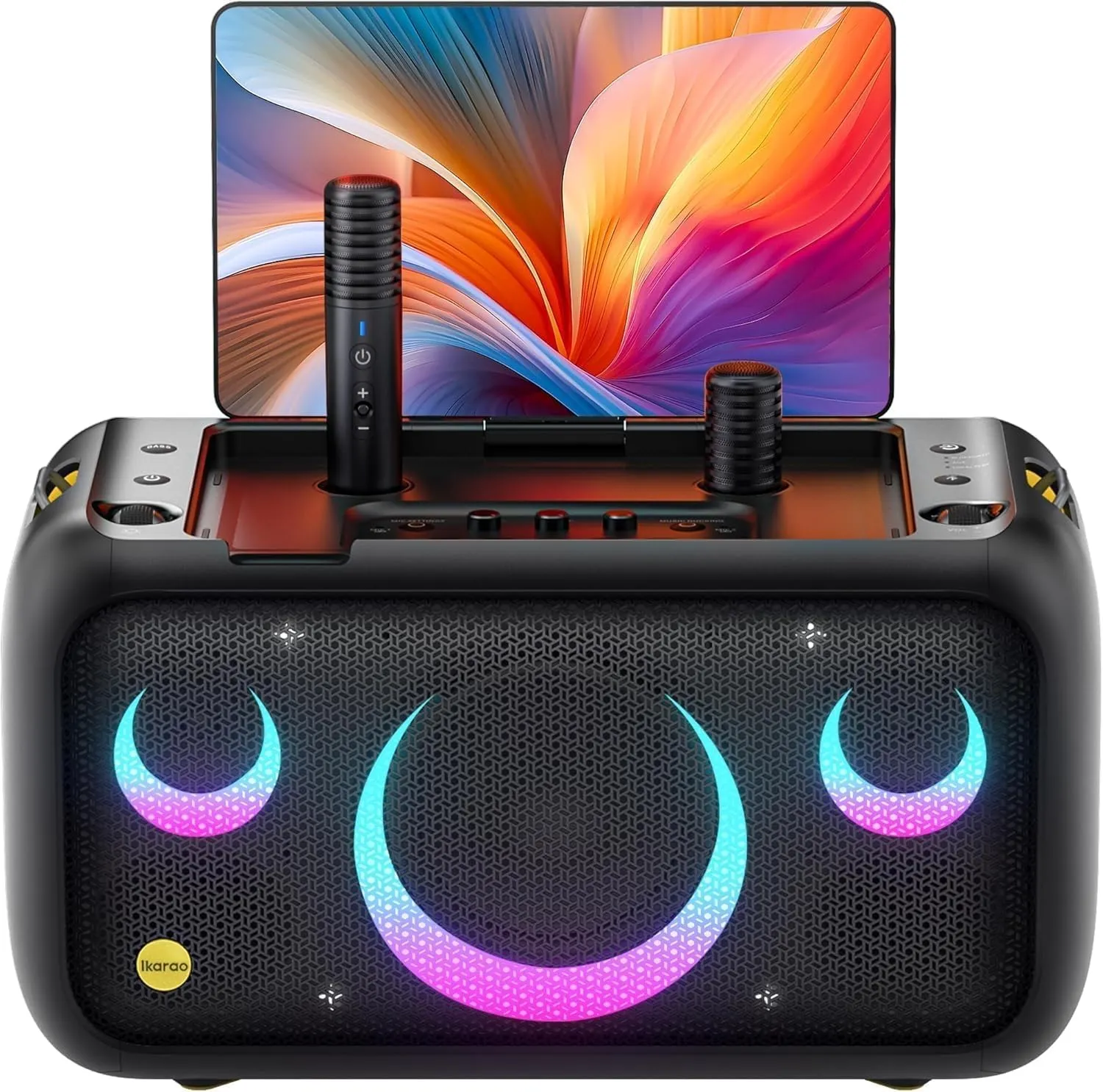 Ikarao Break X1 Macchina Karaoke con Schermo Touch 13,3", Altoparlante Bluetooth 800W, 2 Microfoni Wireless e Luci LED – Perfetta per Feste, Serate in Famiglia ed Eventi con Design Moderno