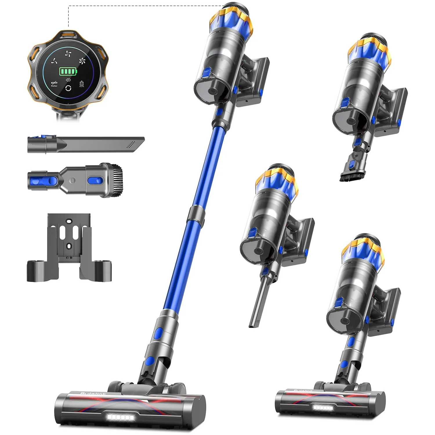 Aspirapolvere Senza Fili 45KPa/550W/65Min, Scopa Elettrica Senza Fili Verticale Antigroviglio con Display a LED, 1.6L/8 Stadi Filtrati, Ricaricabile a Parete, Per Animali/Pavimenti/Tappeti/Auto
