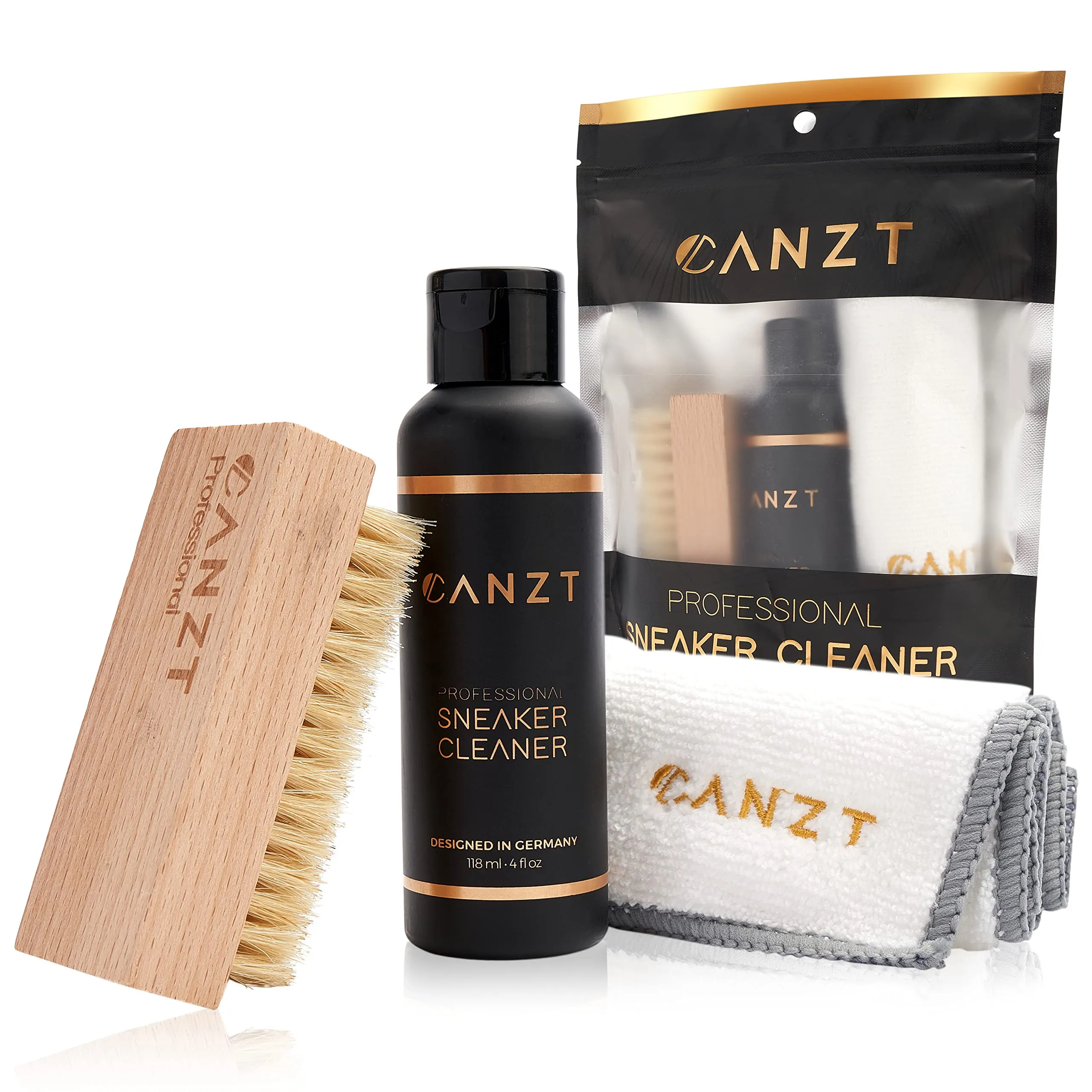 Canzt Kit Pulizia Scarpe – Pulisci Sneakers per Pelle, Nubuck, Camoscio e Tessuto – Detergente Scarpe Bianche con Spazzola & Panno in Microfibra