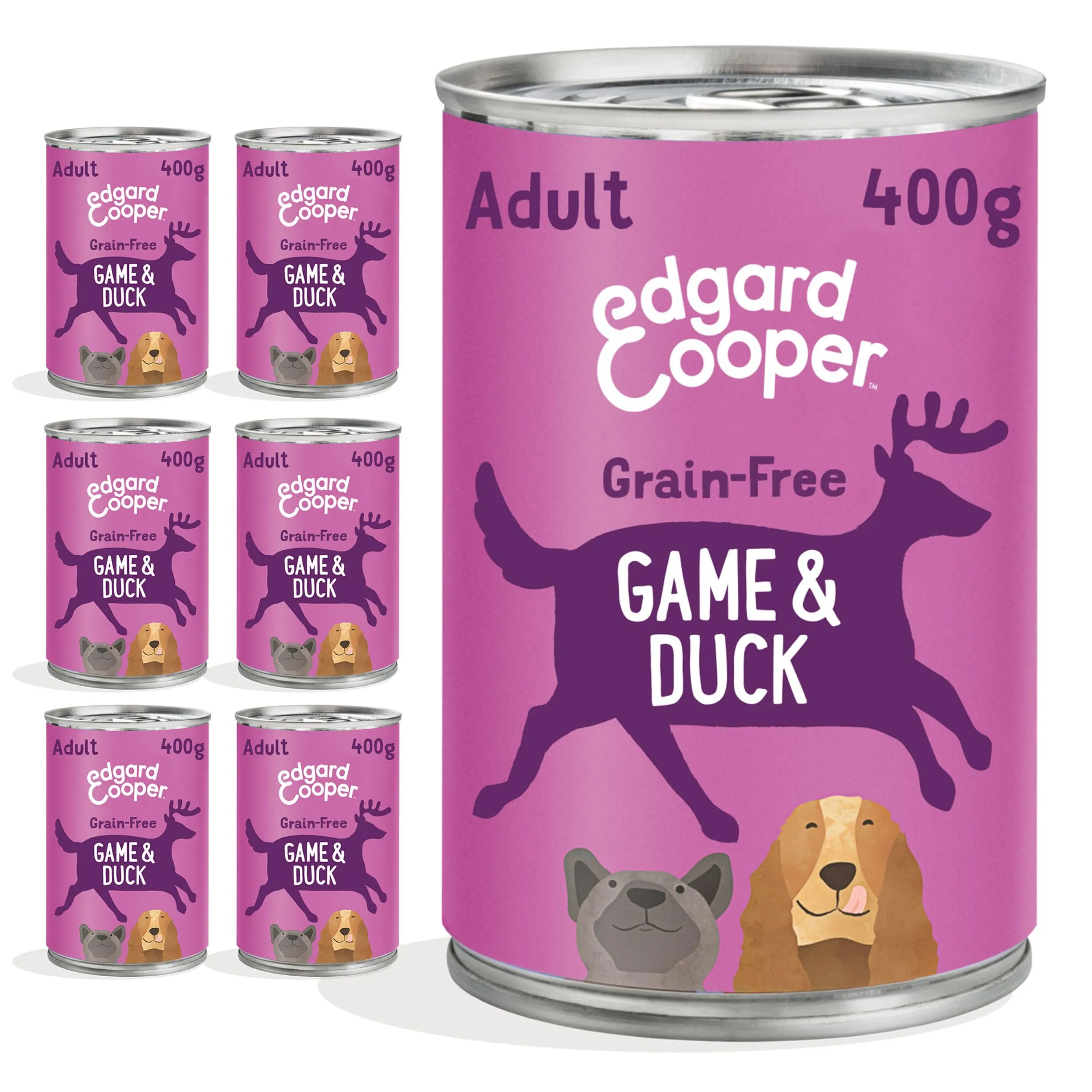 Edgard & Cooper Cibo umido per cani, Adulti, (Selvaggina/Anatra, 400g x 6), umido cani, carne fresca e ingredienti naturali, senza cereali, ipoallergenico, senza zuccheri aggiunti